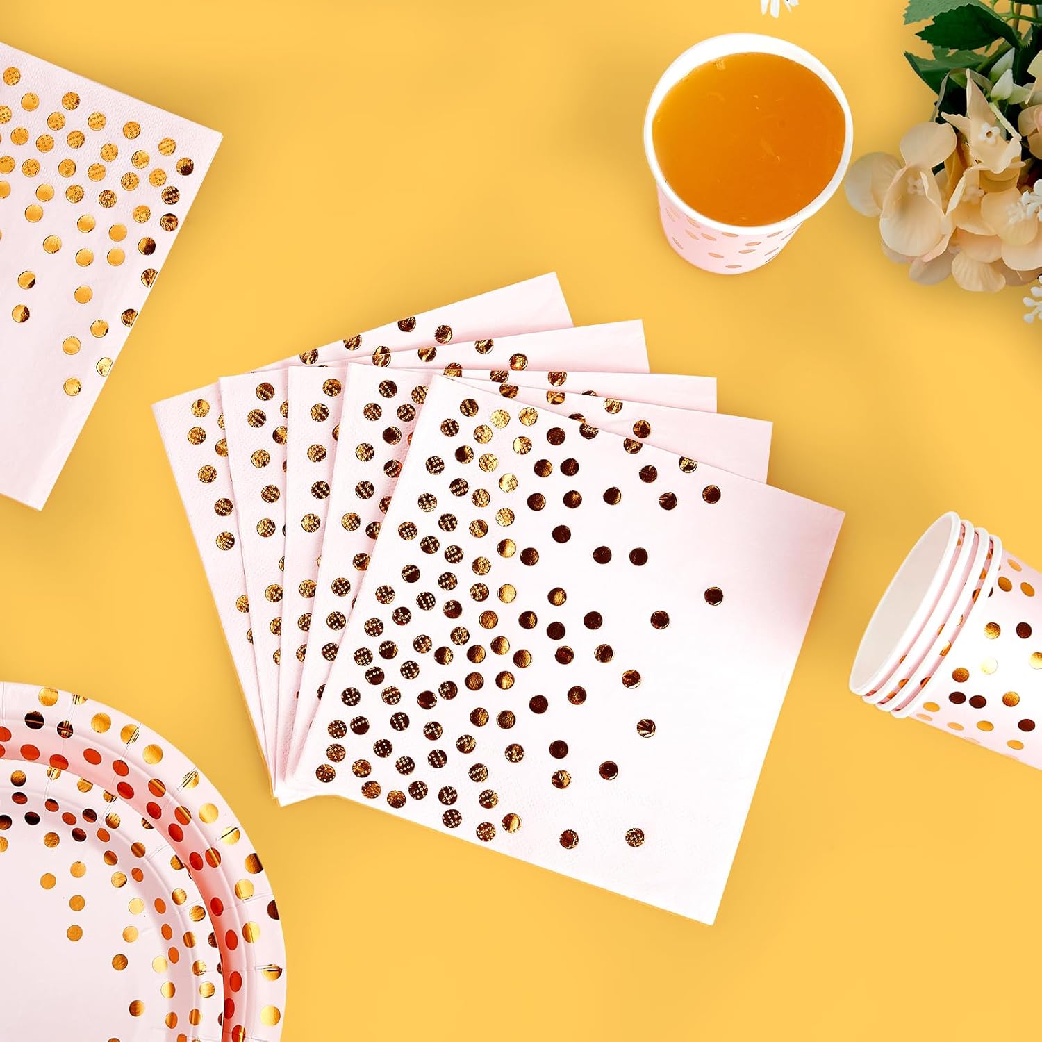 Pink and Gold Party Supplies - 350 PCS Disposable Dinnerware Set