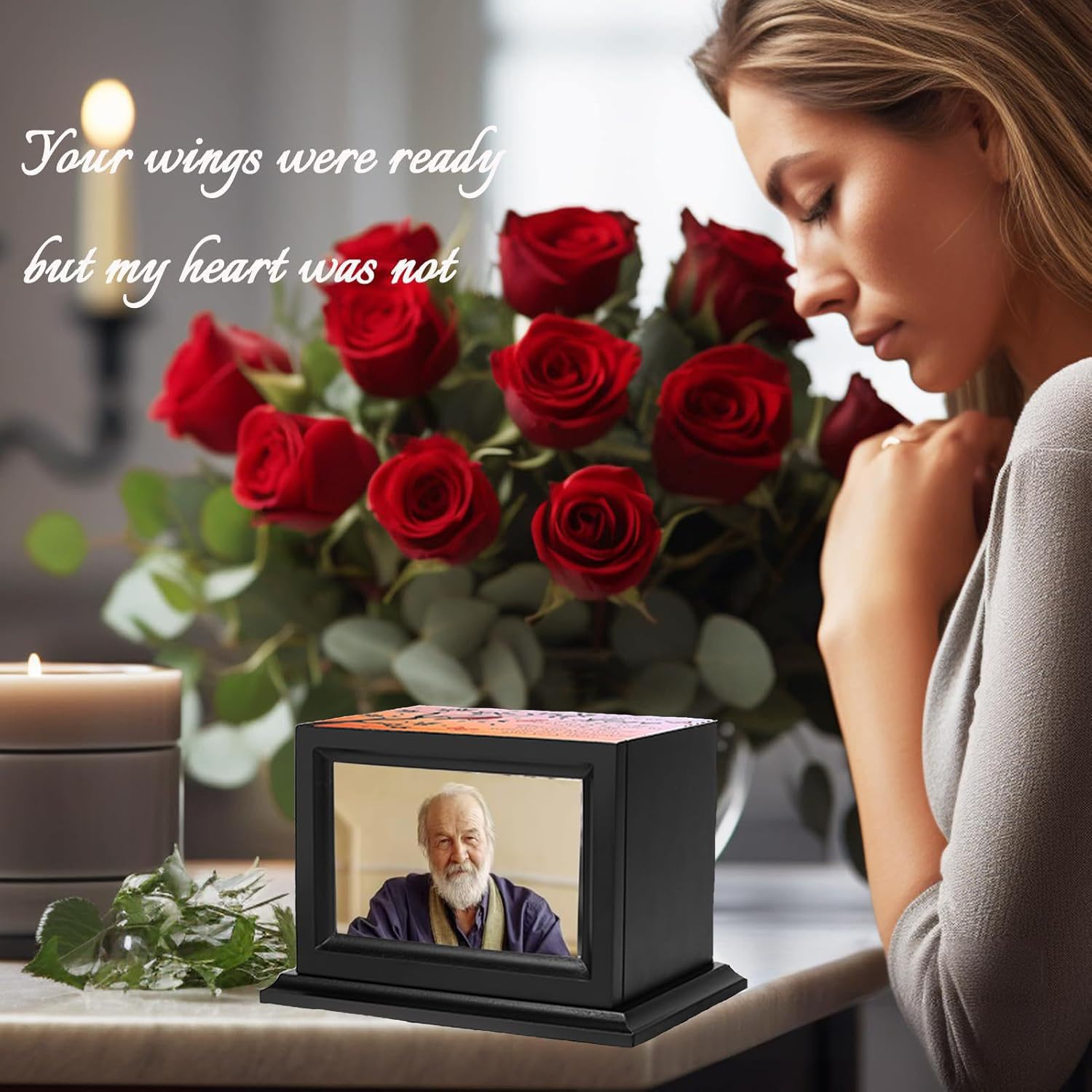 Wooden Cremation Urn With Photo Frame For Human Ashes