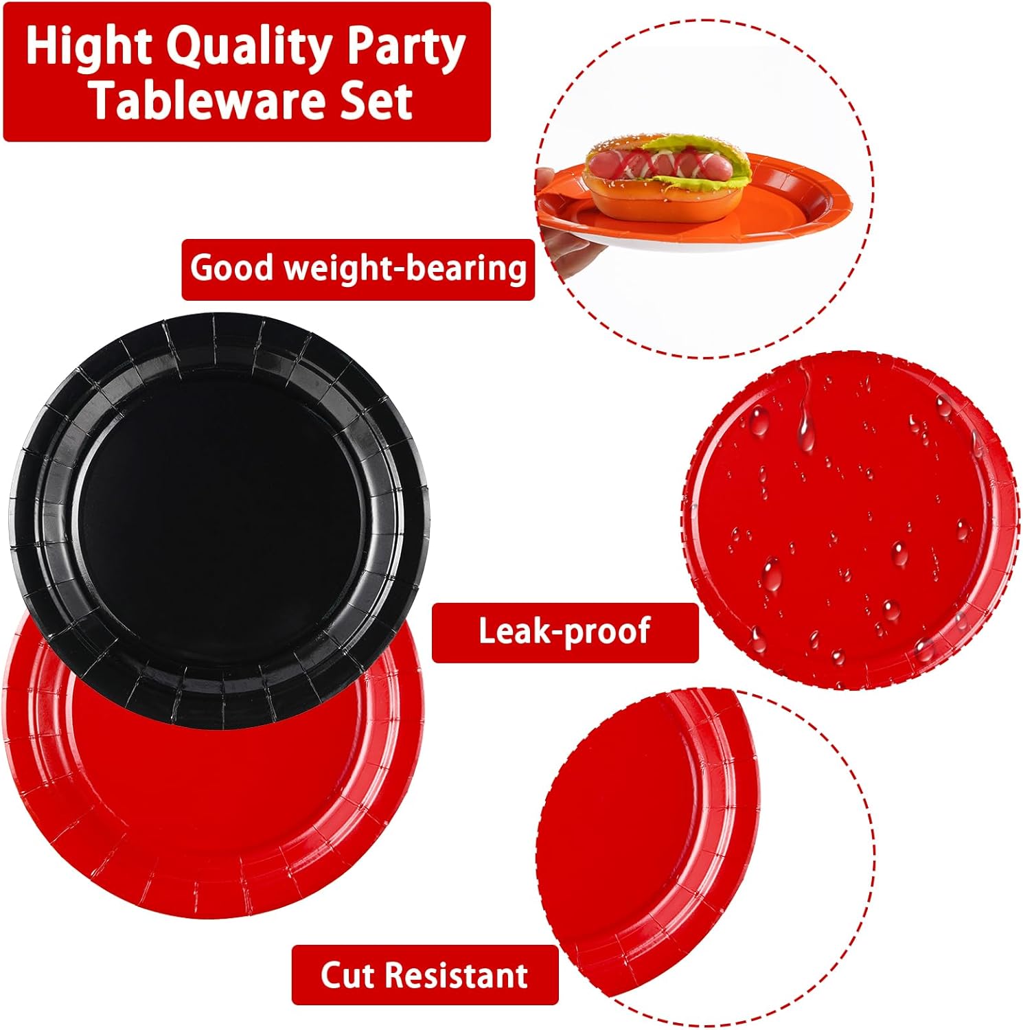 96 Pcs Red and Black Party Plates and Napkins Set
