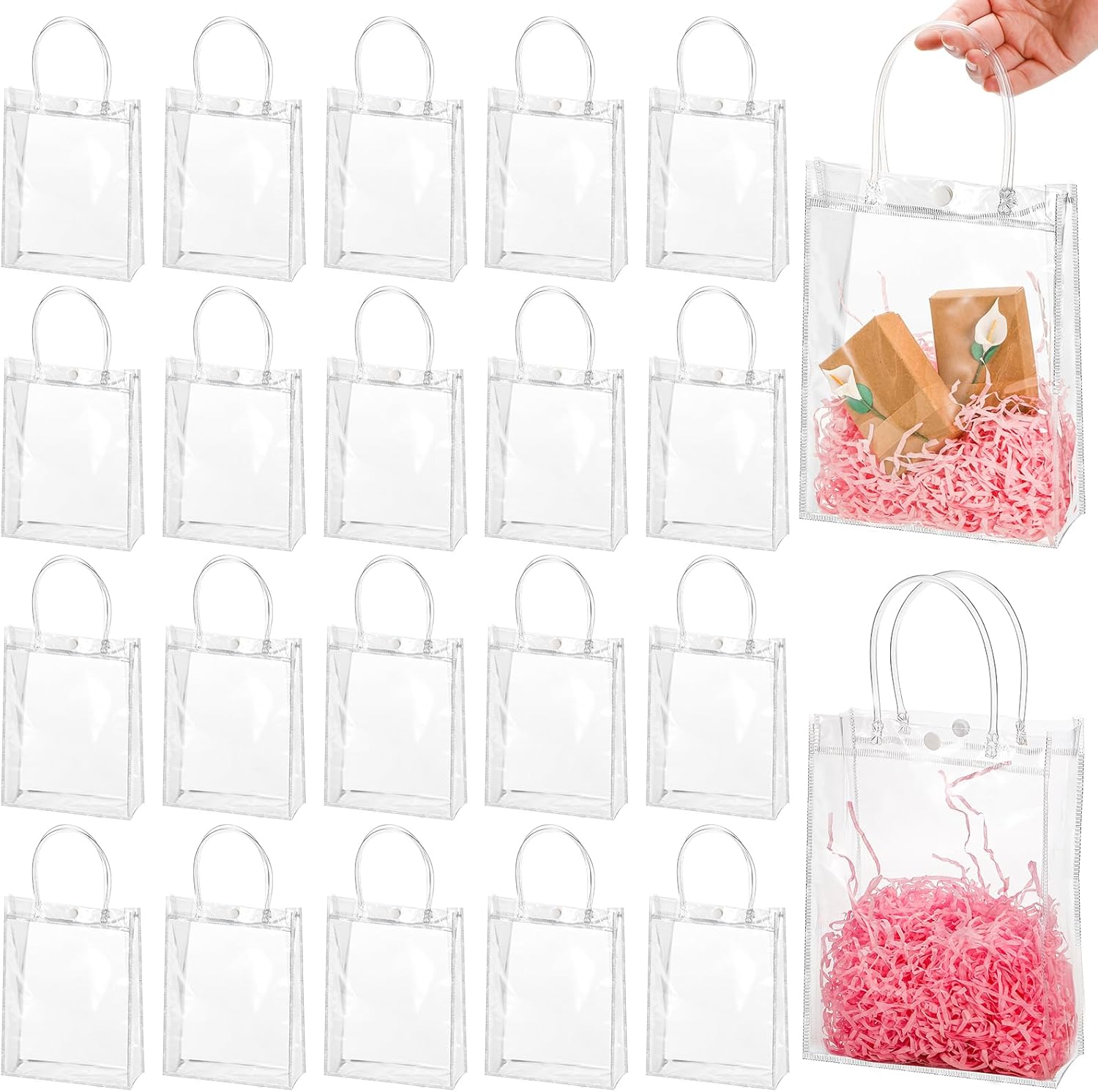 Youeon 40 Pcs Clear PVC Gift Bags with Handles