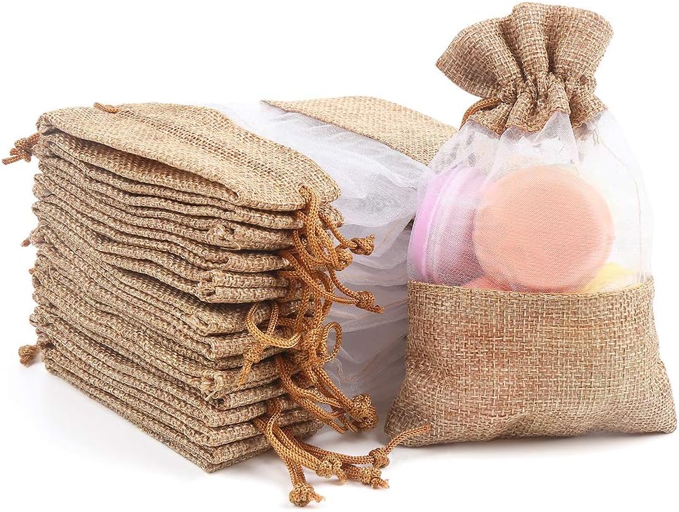 CCINEE 24pcs Burlap Drawstring Gift Bags