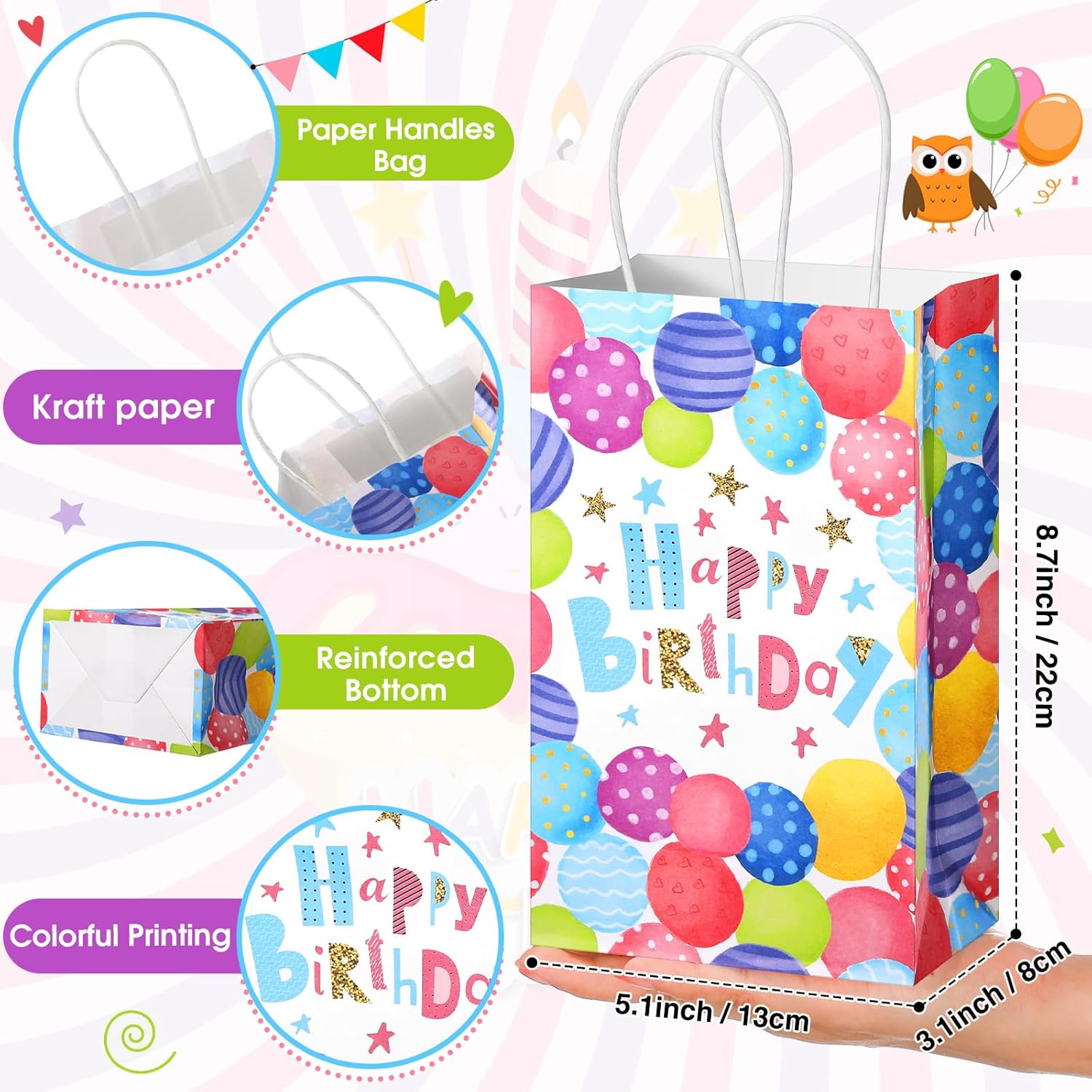 Fulmoon 36 Pcs Birthday Gift Bags with Handle