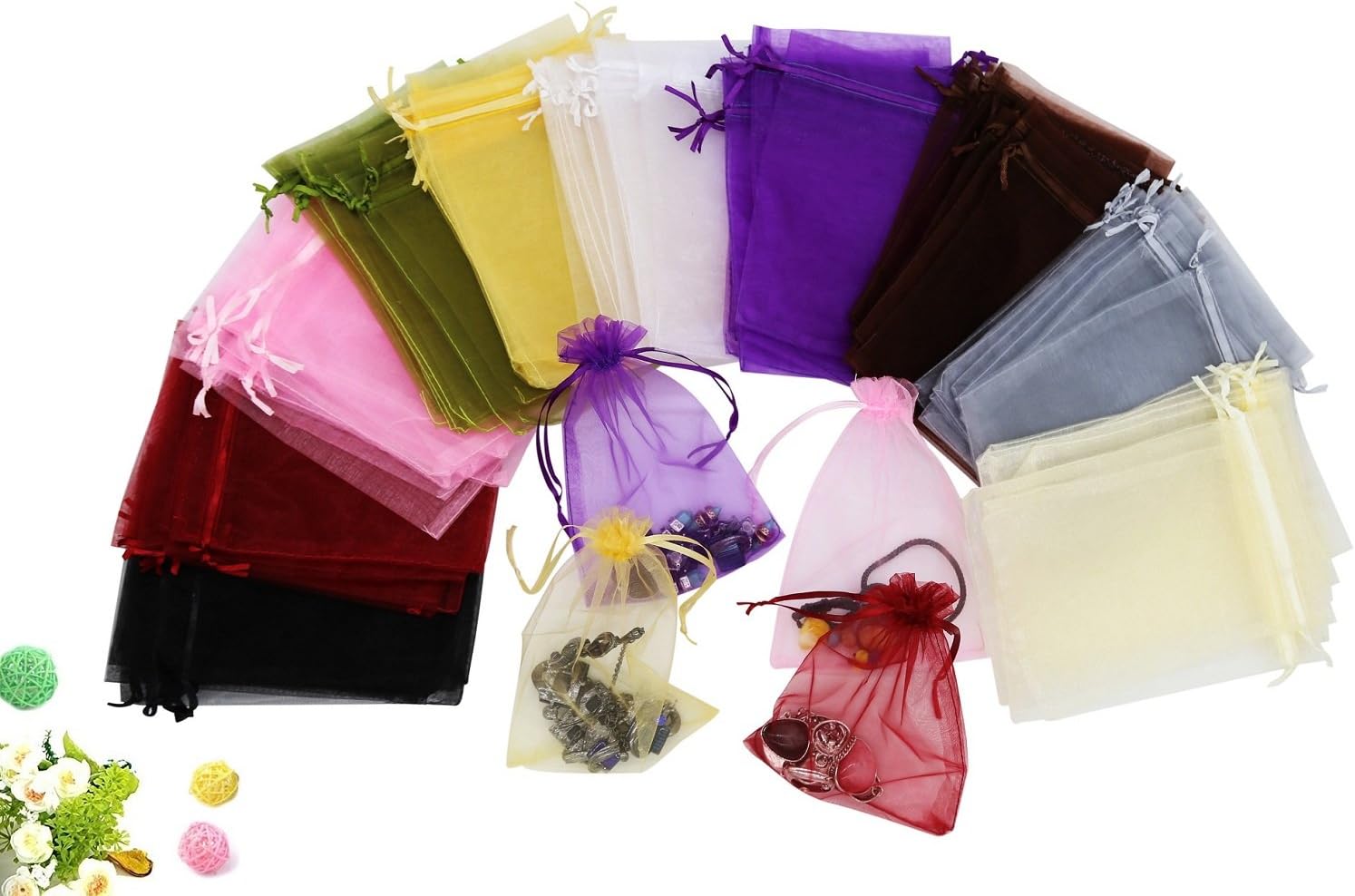 Wudygirl 100 Pcs Drawstring Organza Bags 5x7 Inches
