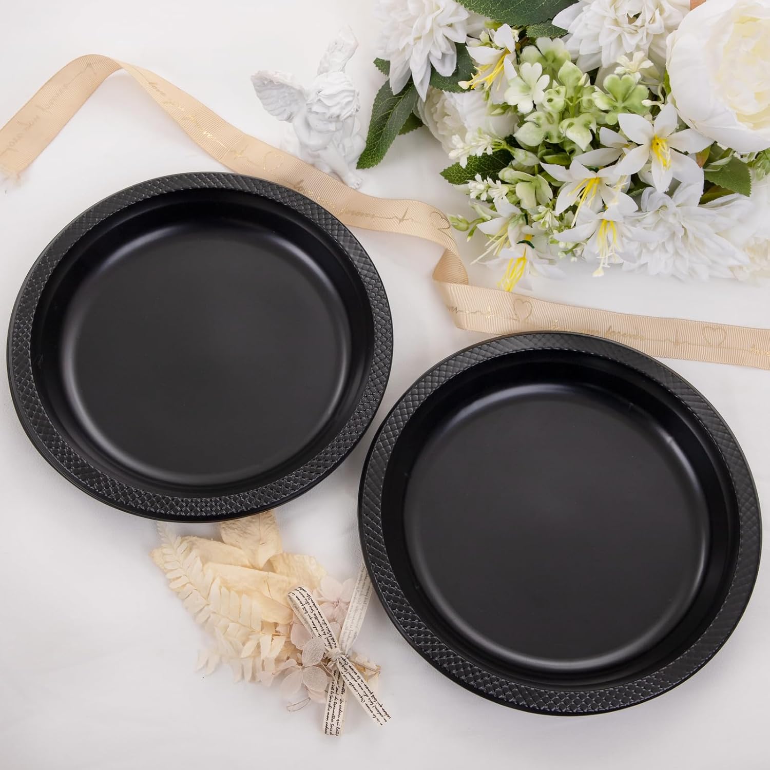 WELLIFE 9 Inch Black Plastic Plates 150 Count