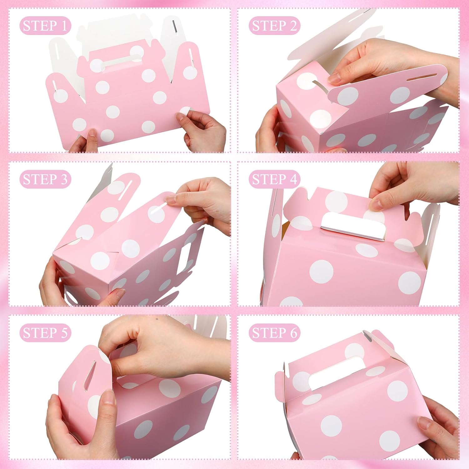 TecUnite 50 Pcs Pink Polka Dot Gift Boxes with Handles