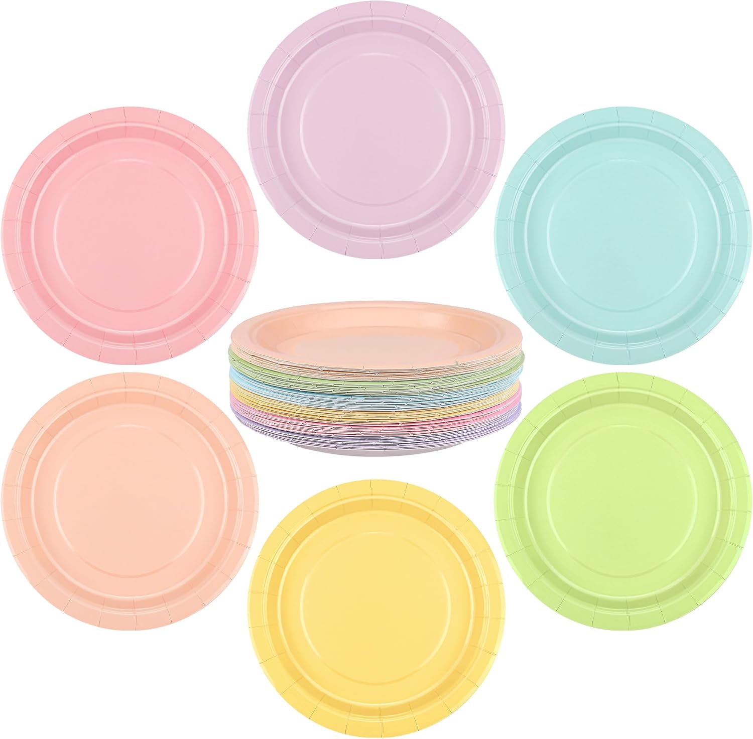 72 Pieces Pastel Rainbow Paper Plates 7 Inch Bulk Plates