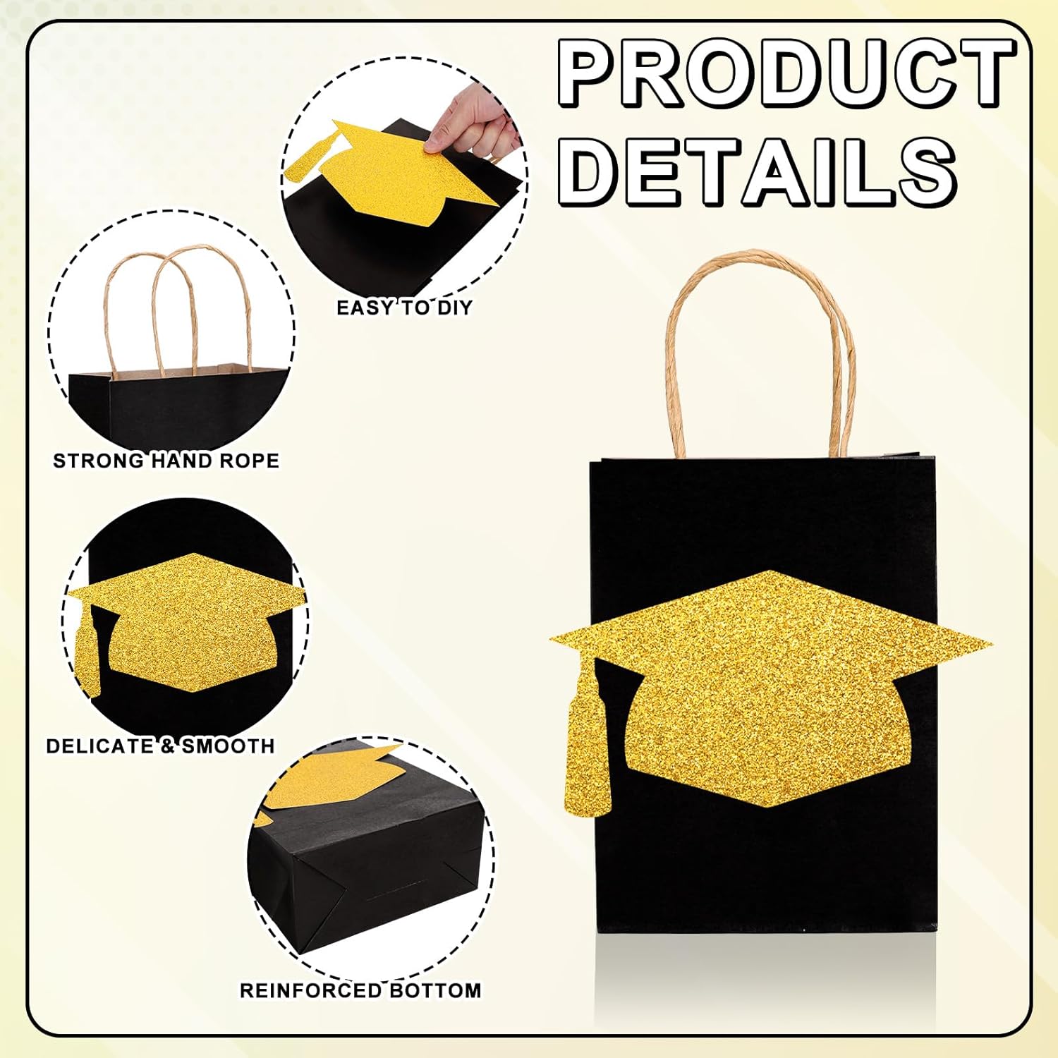 FYSUIMU 24Pcs Glitter Gold Graduation Gift Bags with Handle