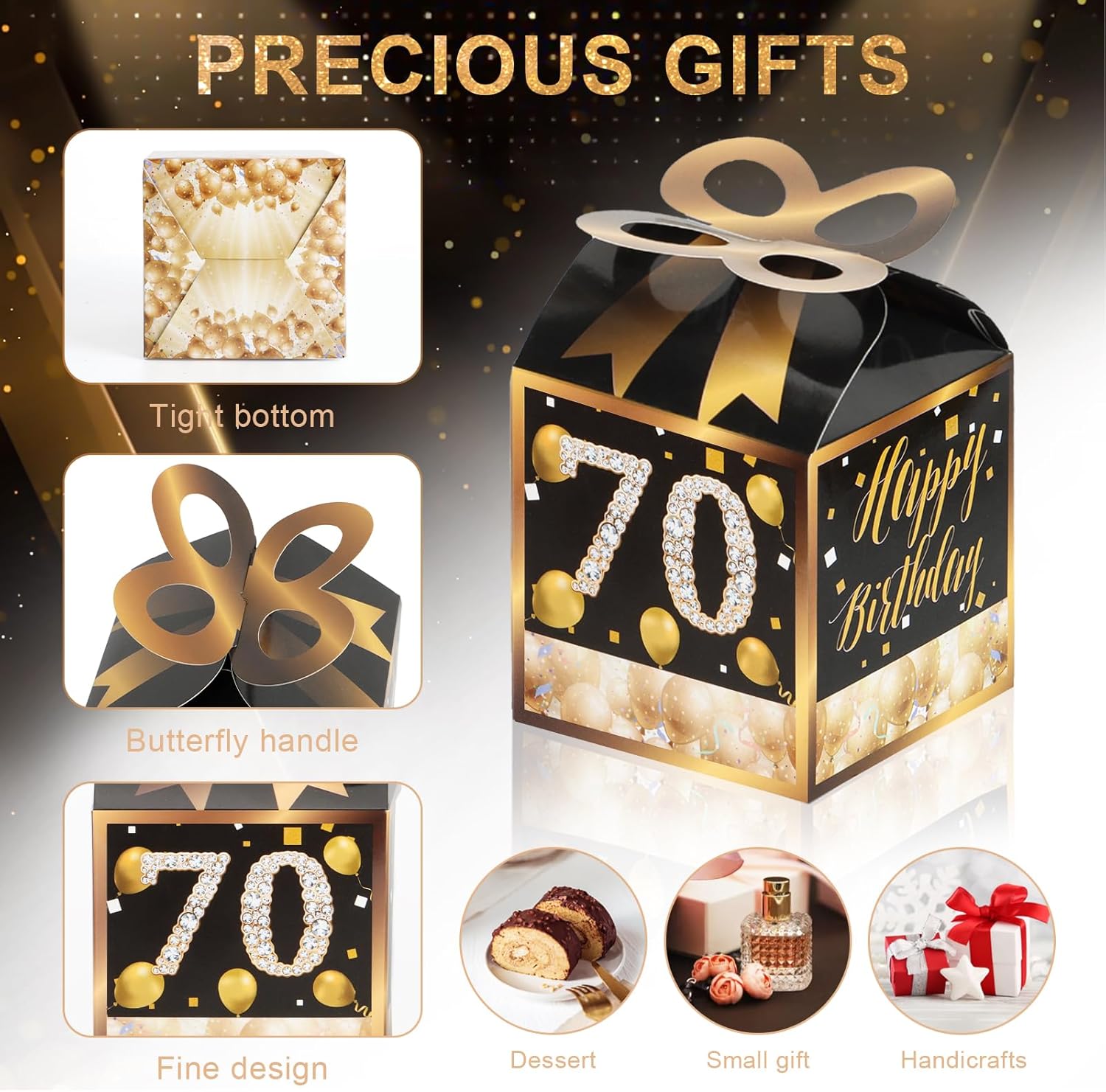 Qonmpcvu 50PCS 70th Birthday Boxes Gold Themed Gift Boxes