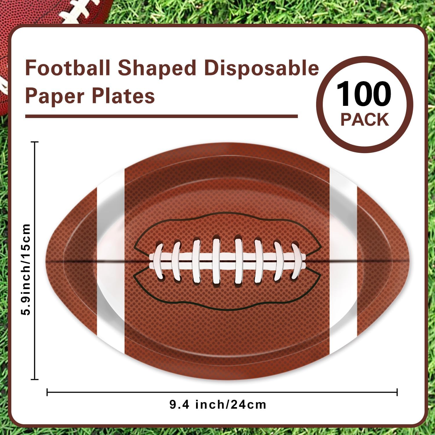 100 Pcs Football Shaped Disposable Paper Plates for Sports Events