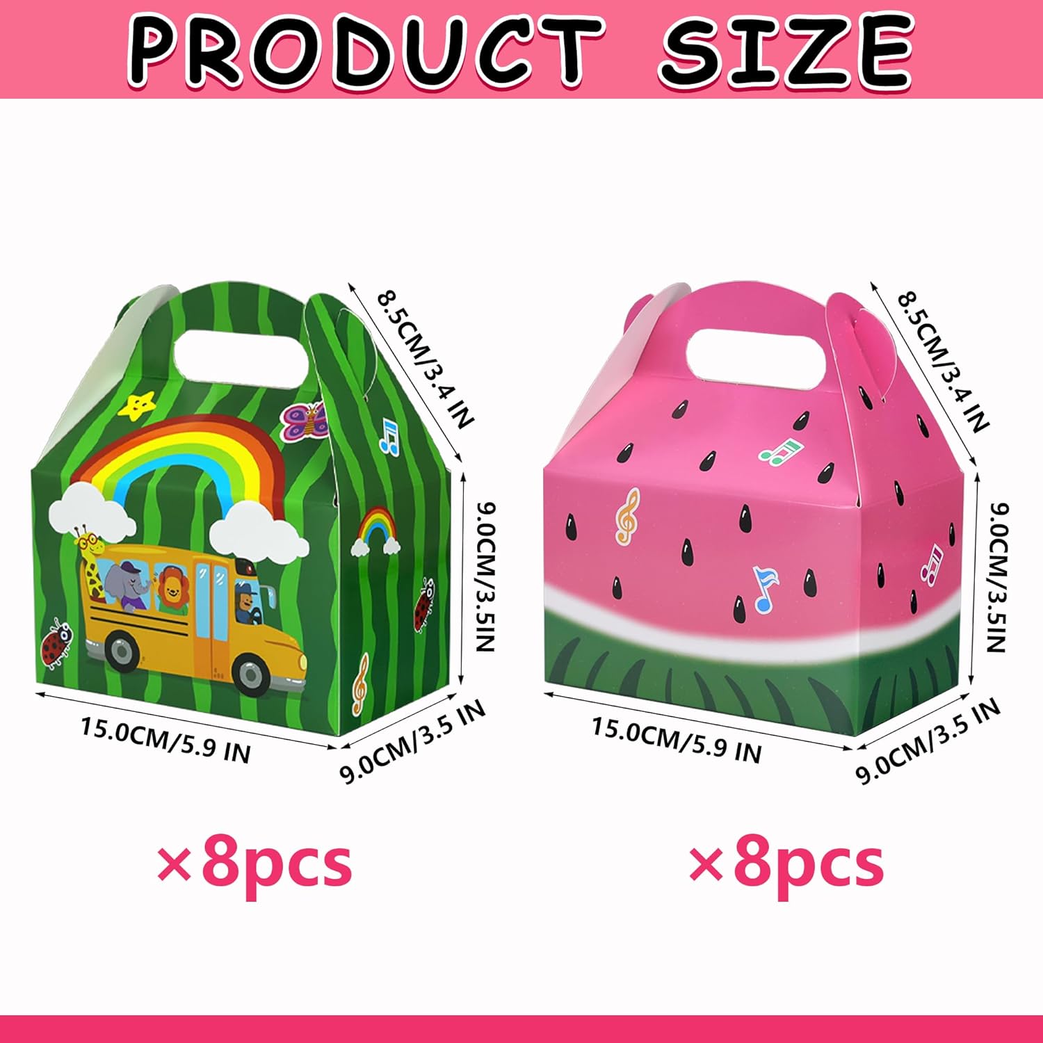 Caoekego Cartoon Melon Party Snack Boxes 16PCS Watermelon Theme Goodie Bags