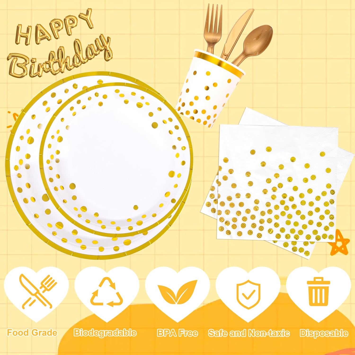 Supernal 350pcs White and Gold Party Supplies for 50 Guests