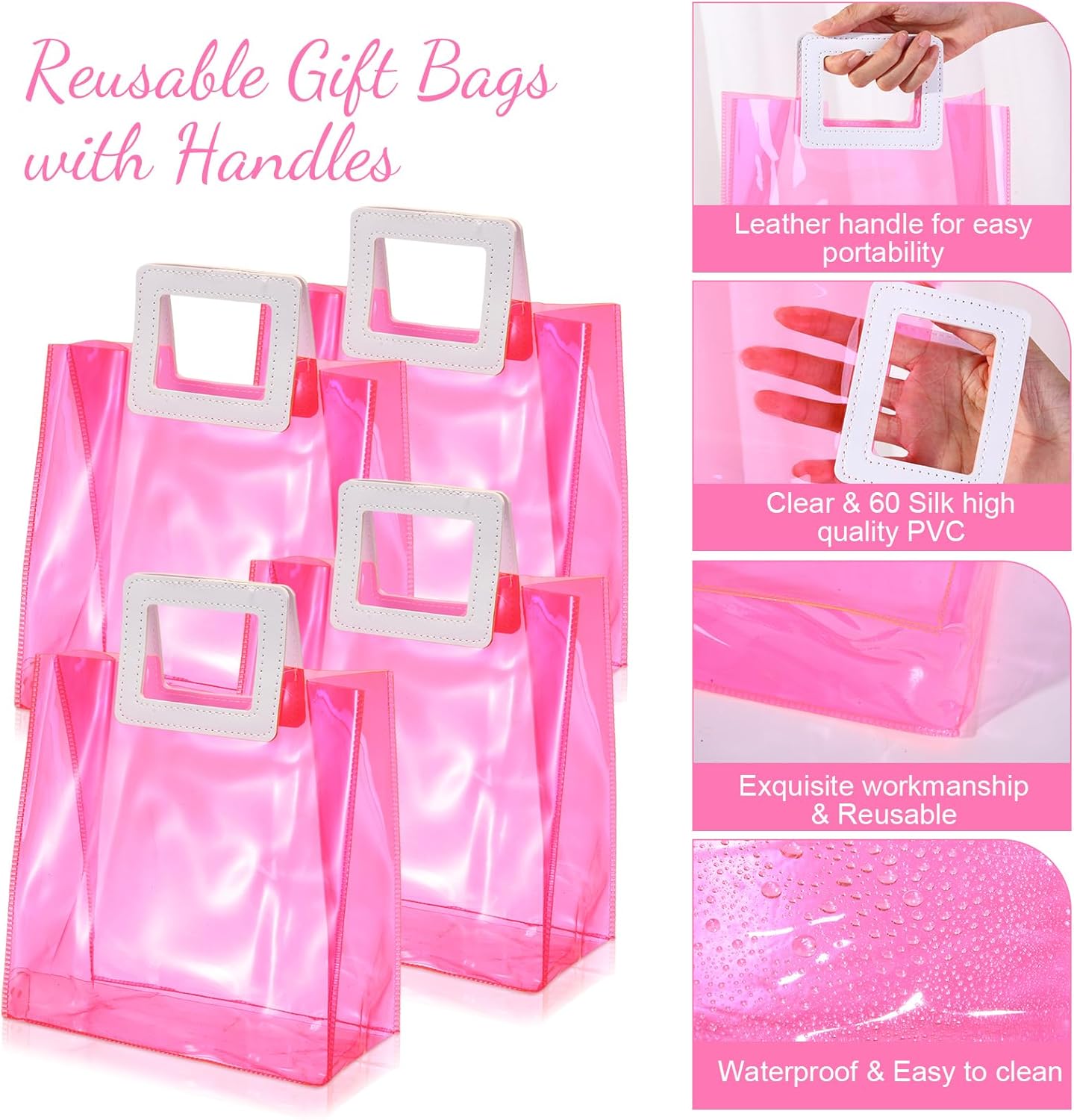 Paterr 20 Pcs Clear Reusable Gift Bags with Handles