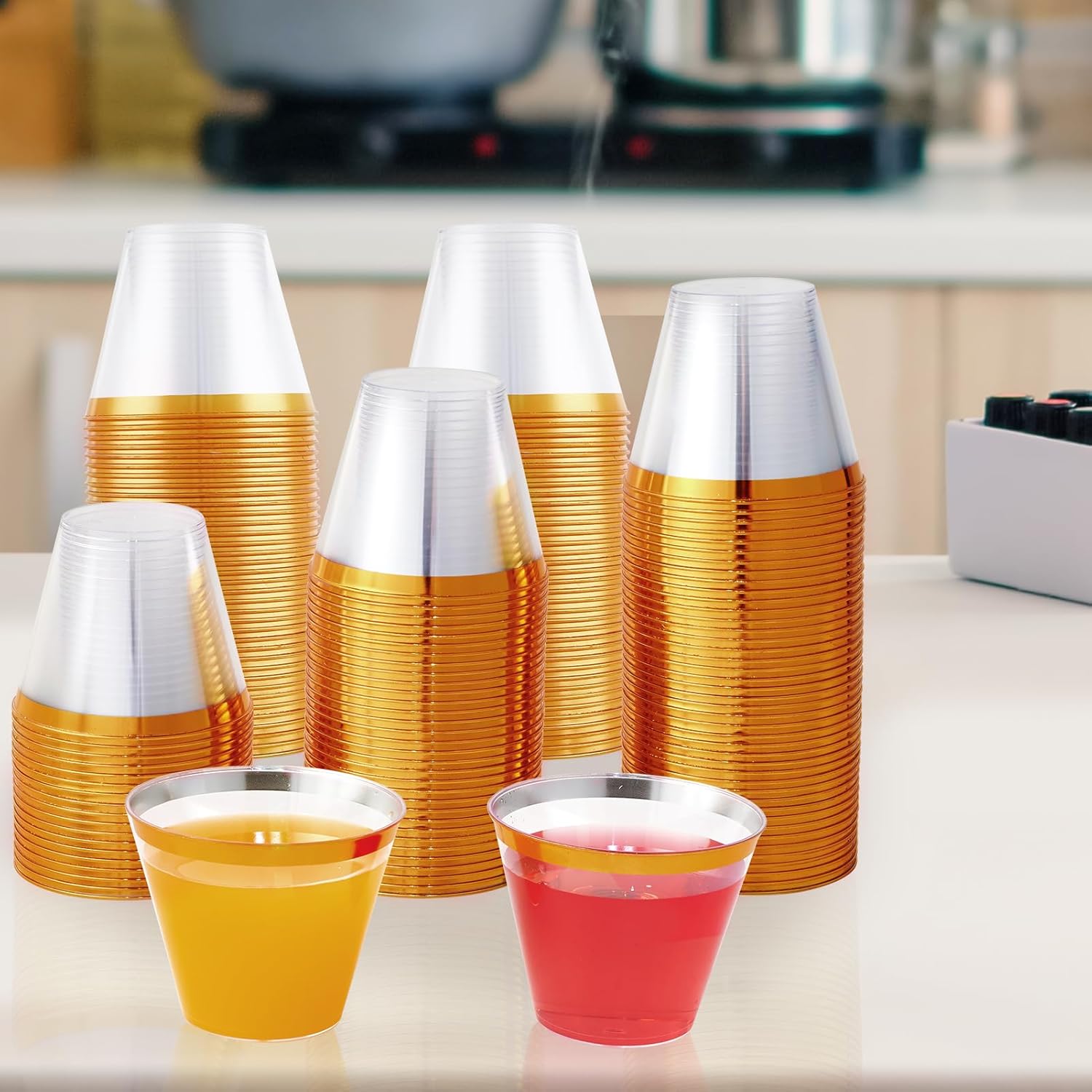 JOLLY CHEF 100 Pack Gold Rimmed Plastic Cups