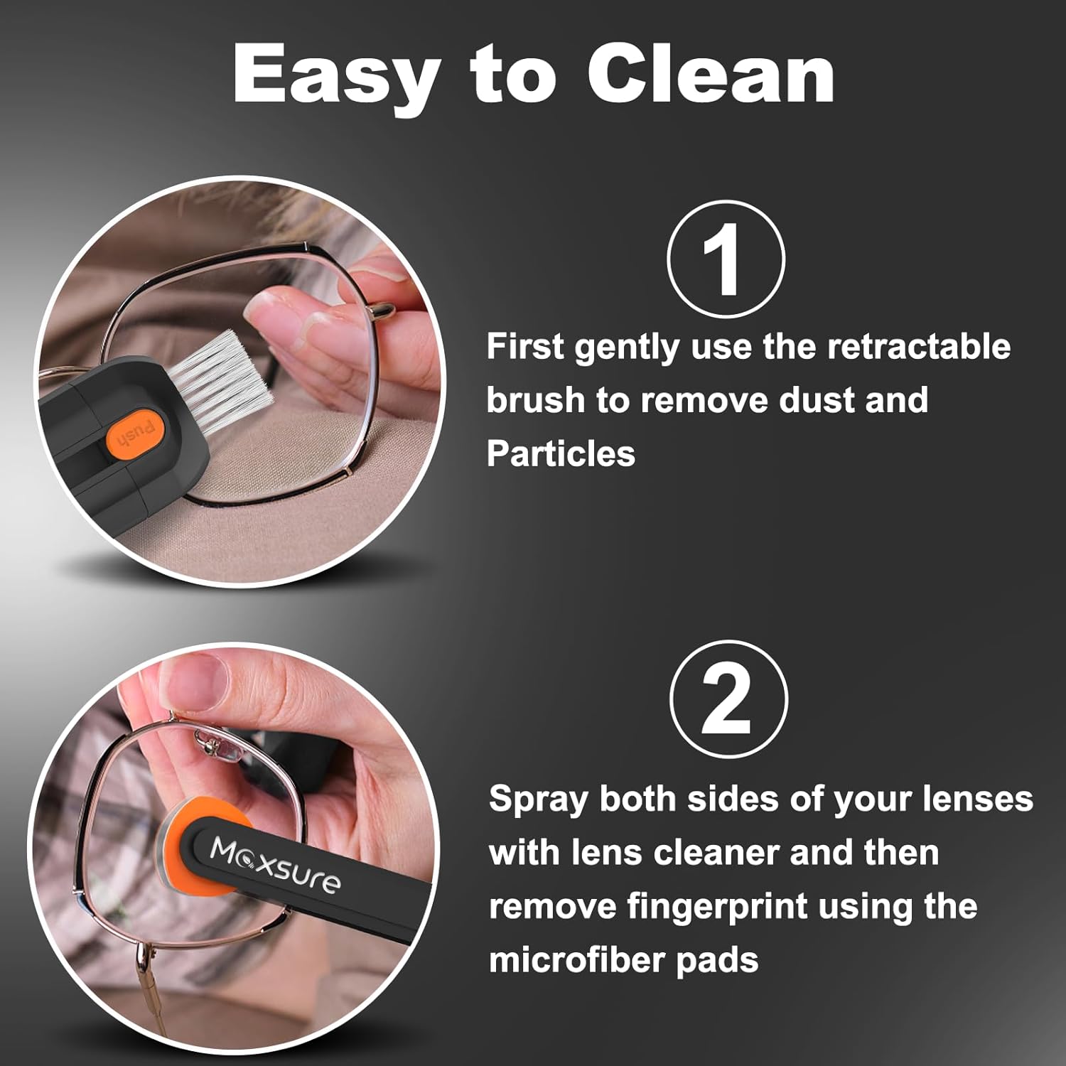 Maxsure 3 in 1 Eye Glasses Cleaner Kit Portable Black