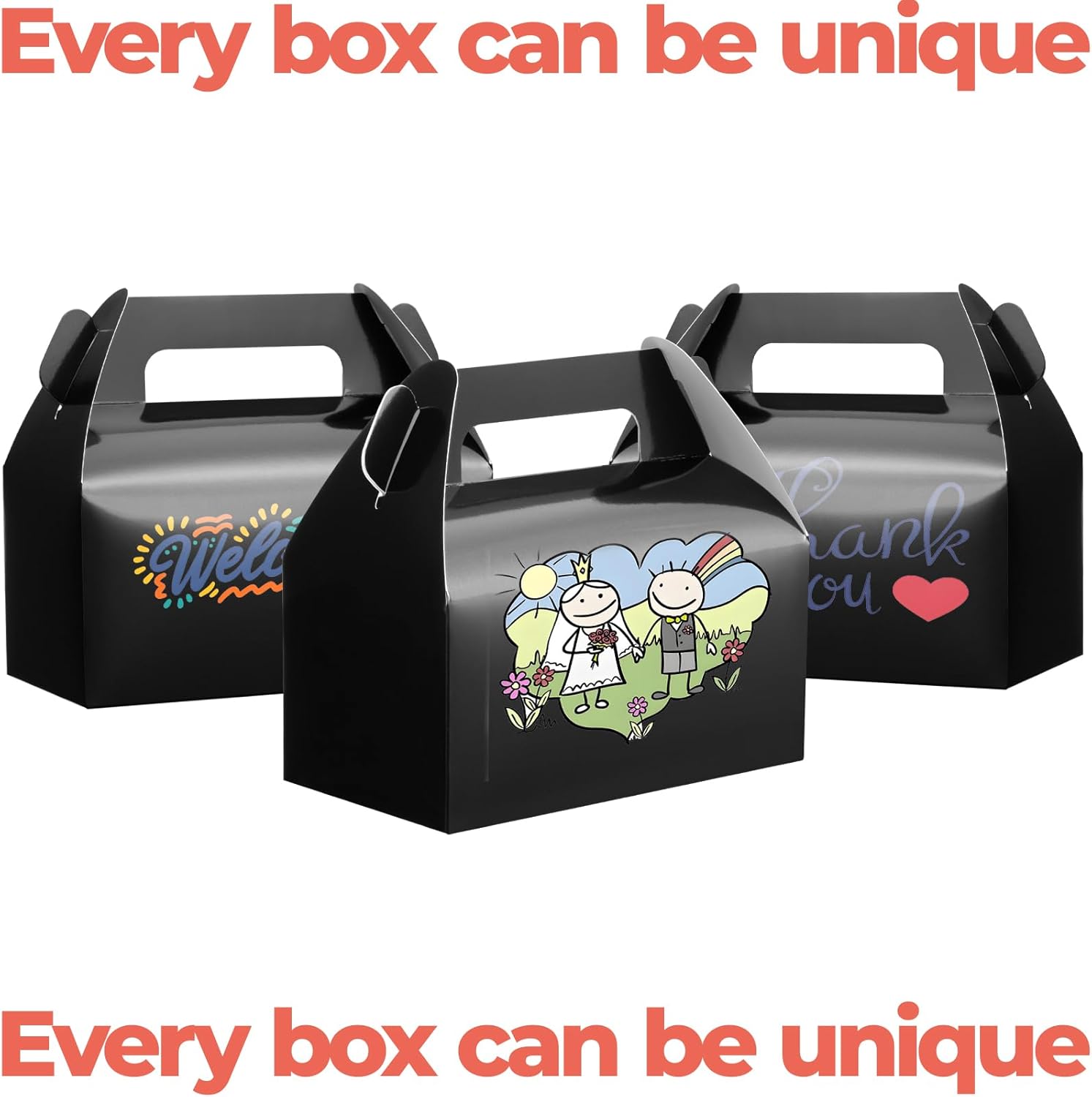 UnicoPak 30 Black Gable Treat Boxes for Parties