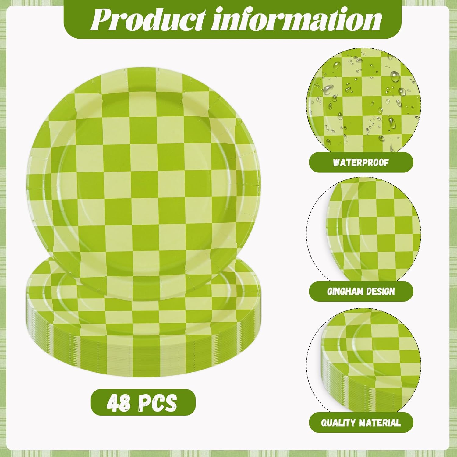 48PCS Checkered Camping Plates for Parties