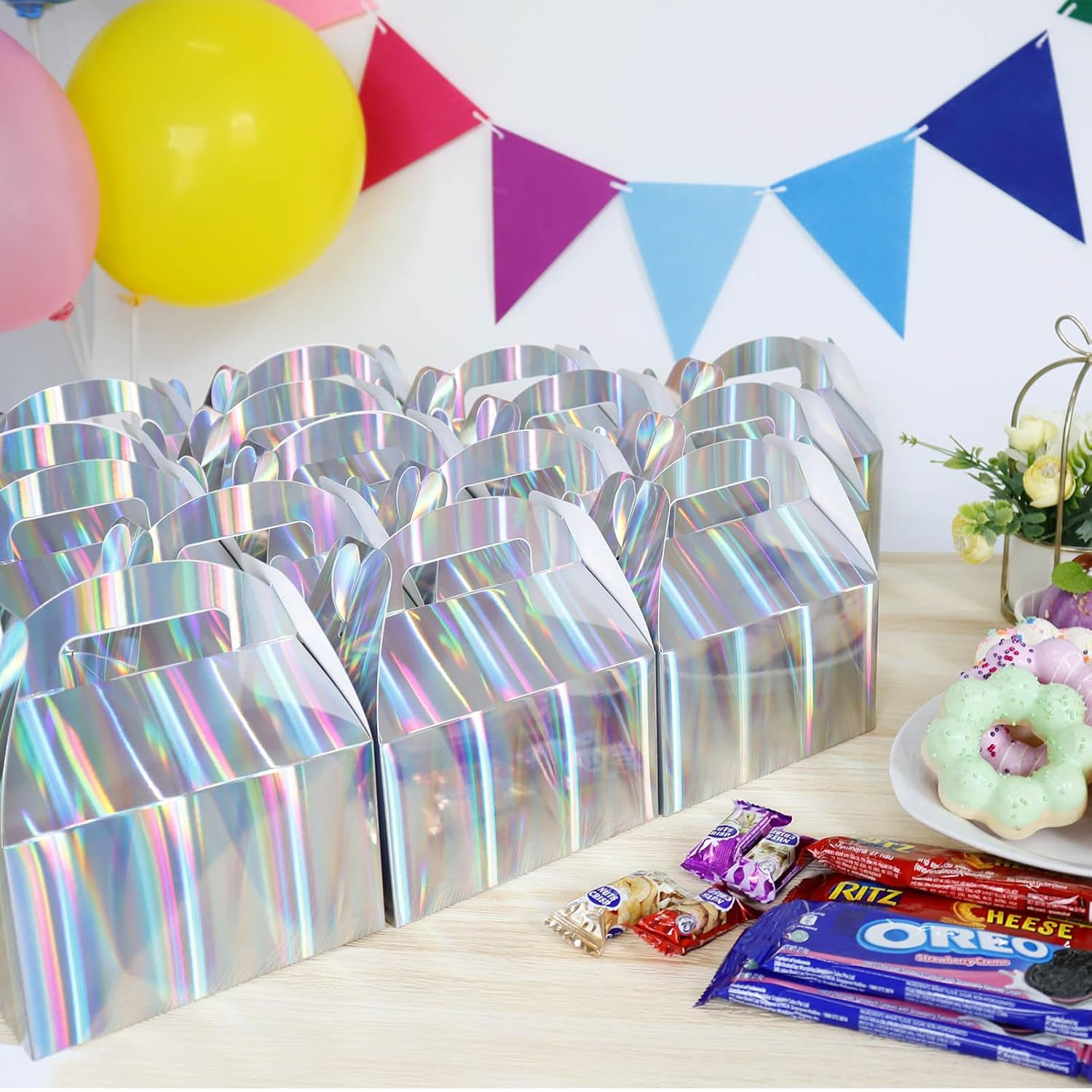 Naleyber Shiny Rainbow Gift Boxes 24pcs Iridescent Treat Containers