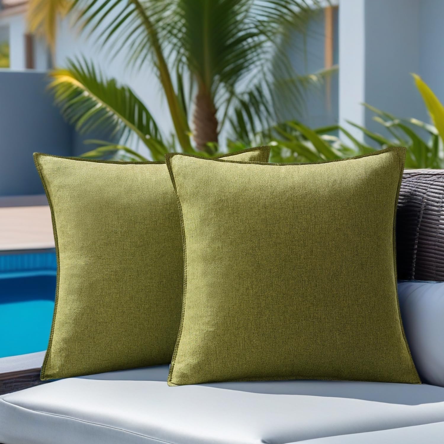 Waterproof Pillow Covers 18x18 Inch Olive Green Pack of 2