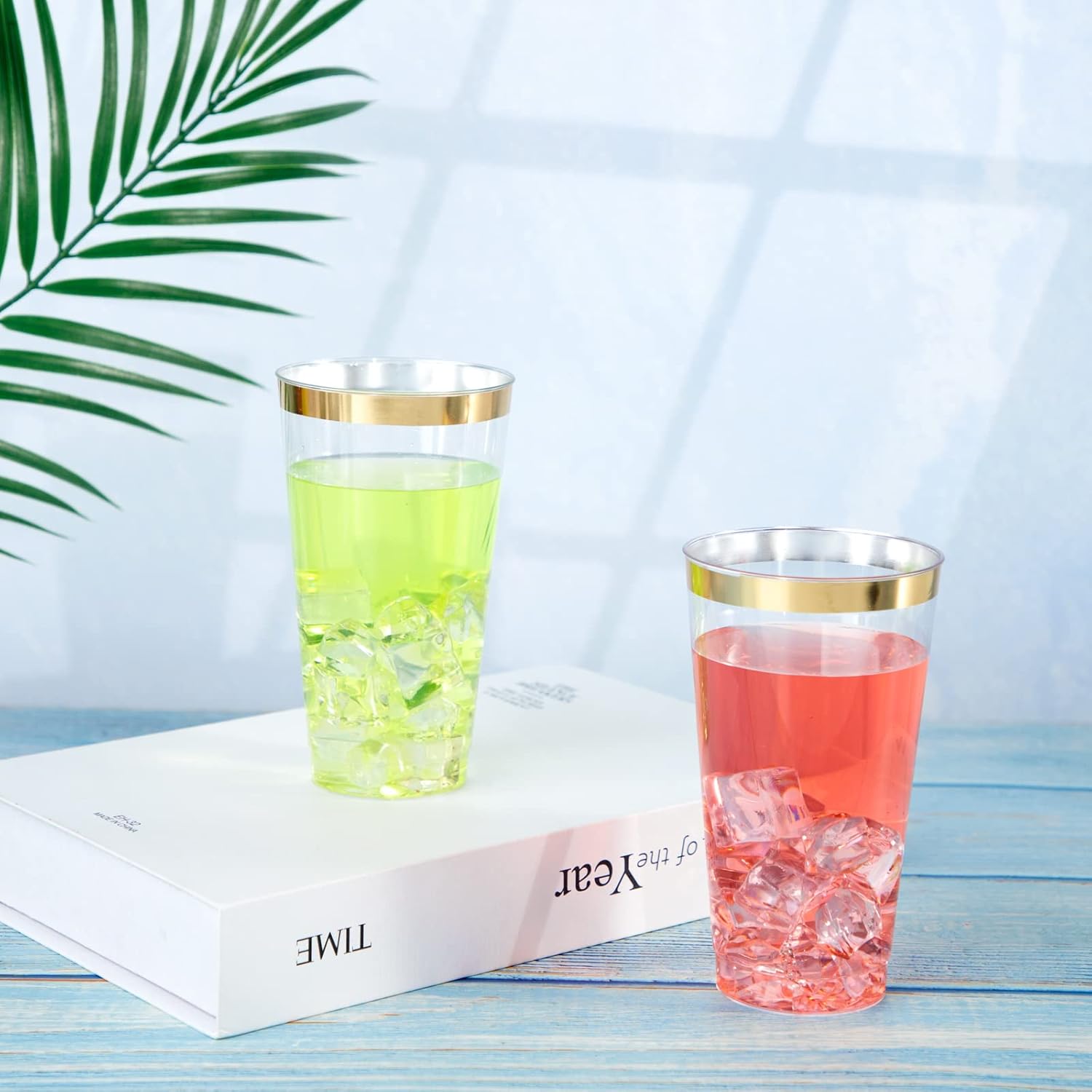 LIYH 100 Pcs 16 Ounce Gold Rim Plastic Cups for Parties