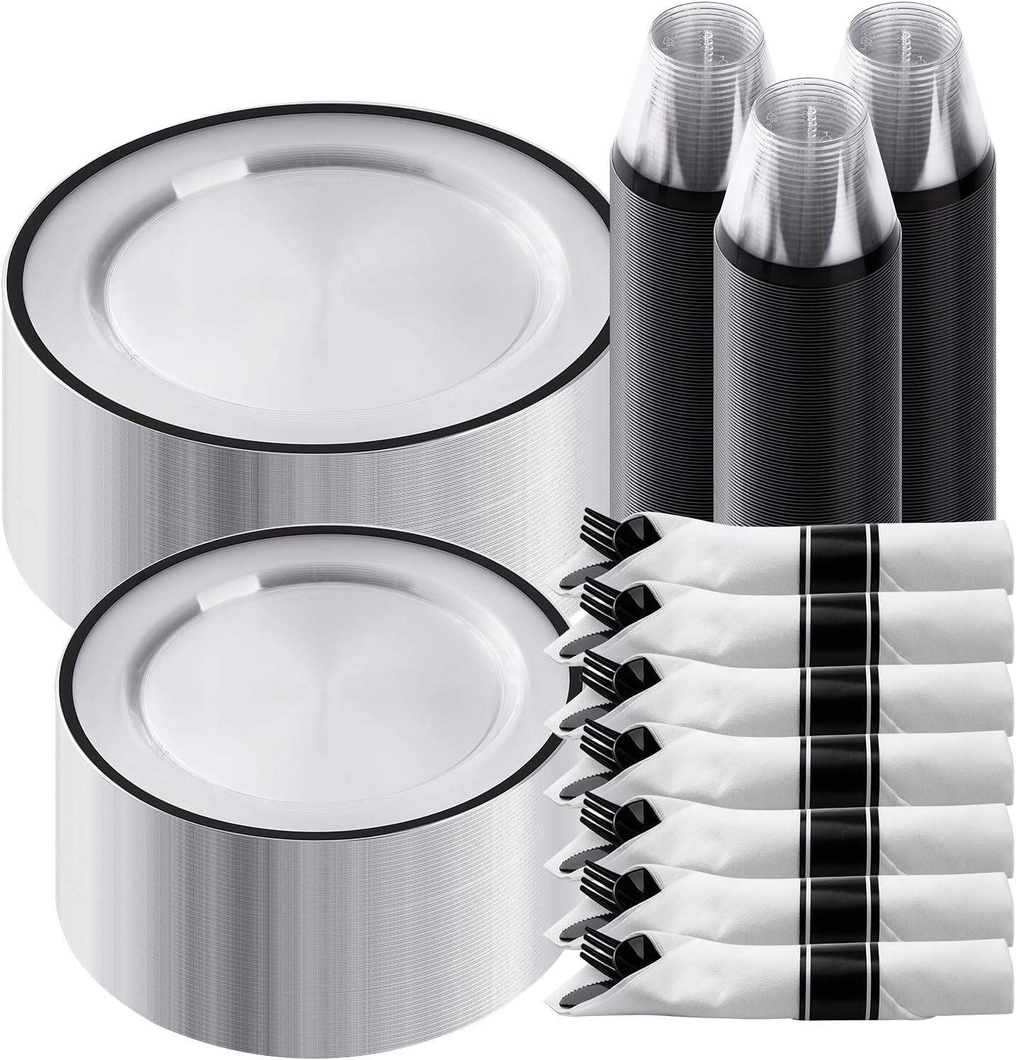 Goodluck 350 Piece Black Plastic Dinnerware Set for 50 Guests