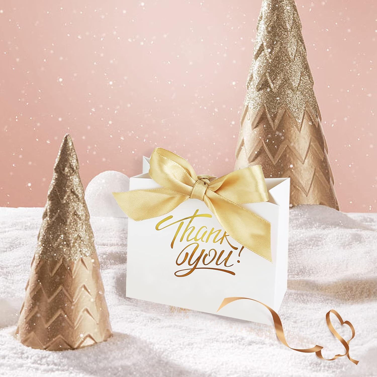 KPOSIYA 50 Pack White Gift Bags with Bow Ribbon