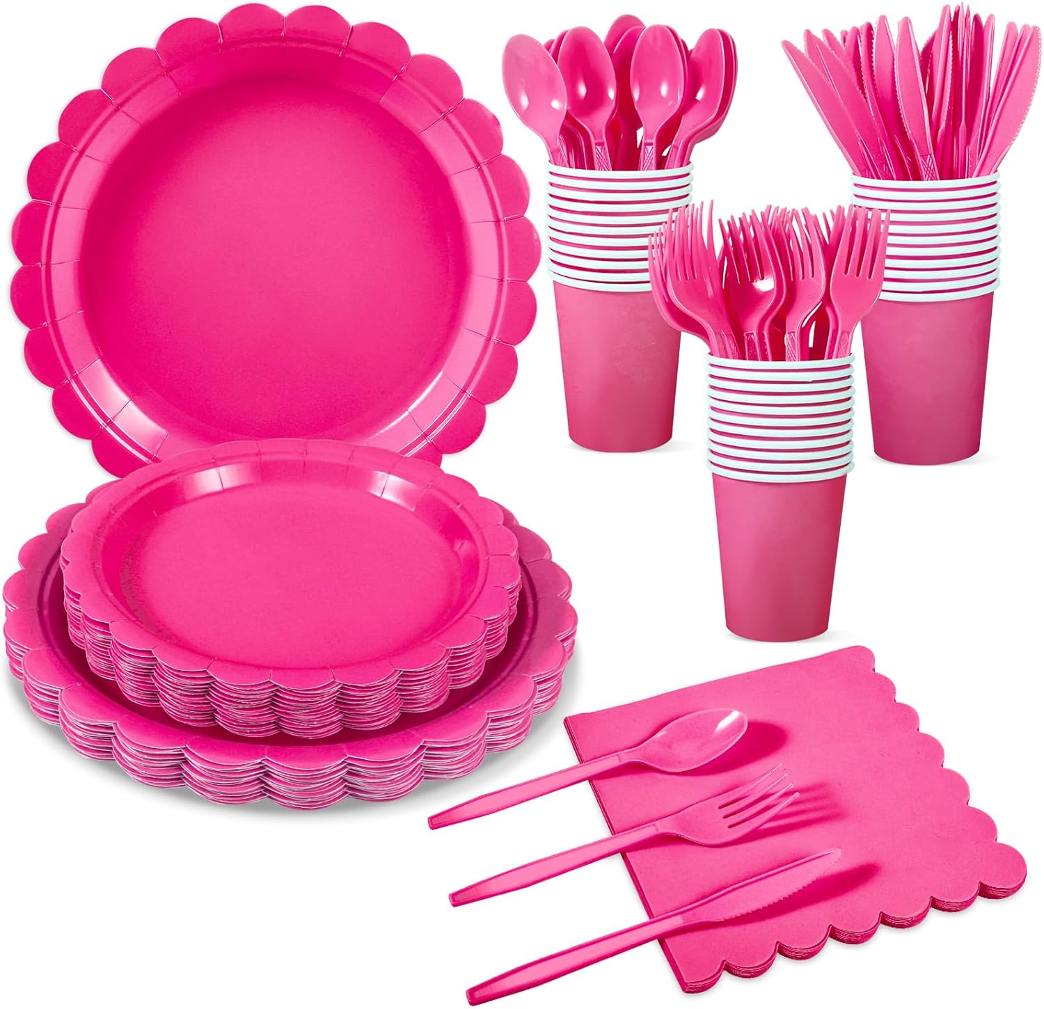 175 Pcs Hot Pink Party Plates Napkins Set