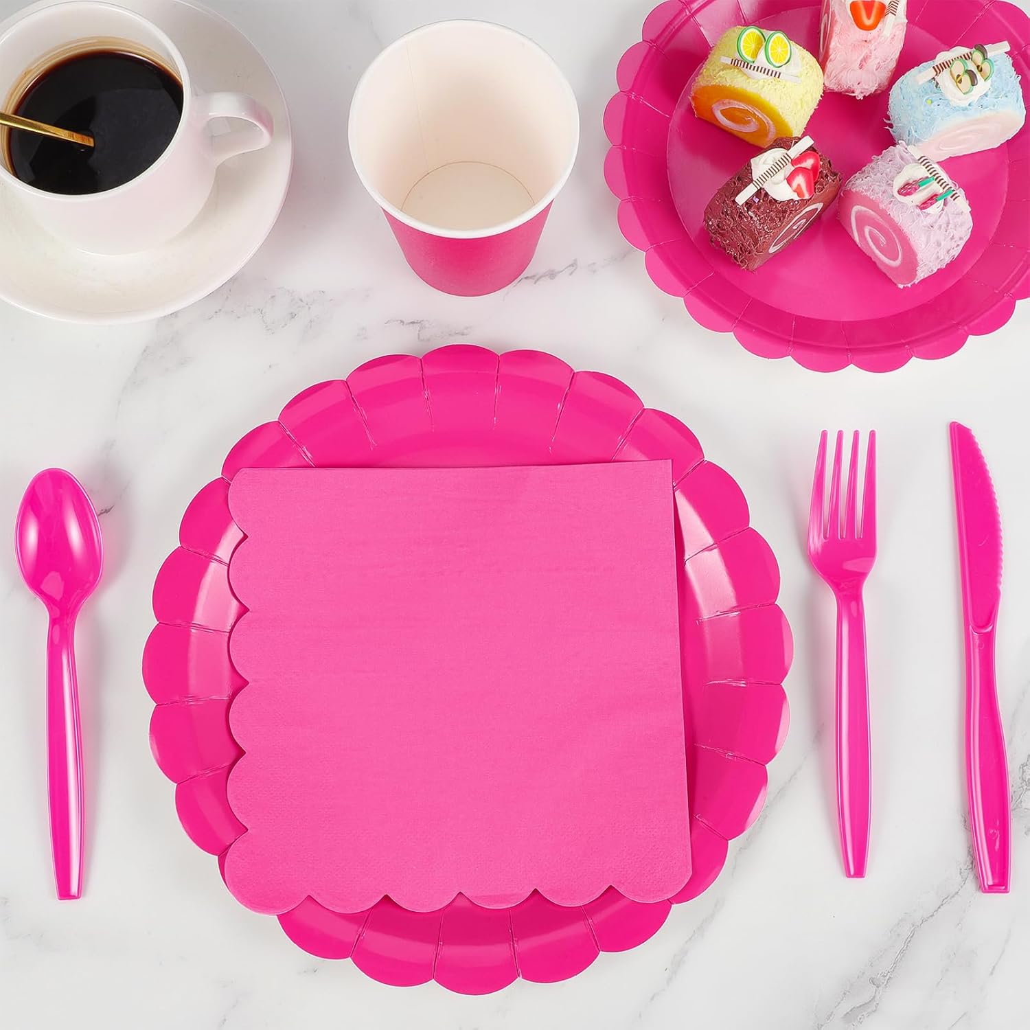 175 Pcs Hot Pink Party Plates Napkins Set