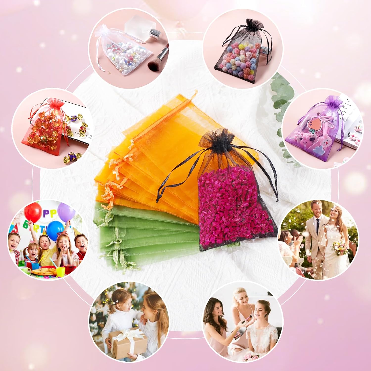 Hopttreely 100PCS Sheer Organza Drawstring Bags