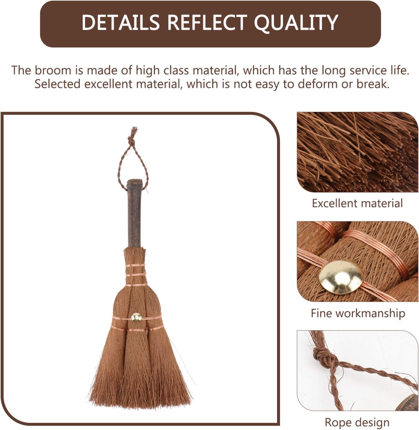 Yardwe Mini Palm Broom for Dining Tables and Countertops Brown 2 Pack