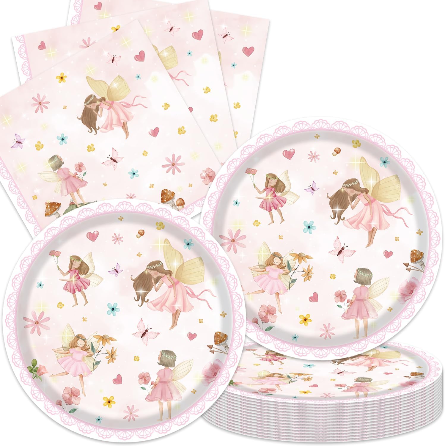 40Pcs Fairy Themed Paper Plates Napkins Party Set