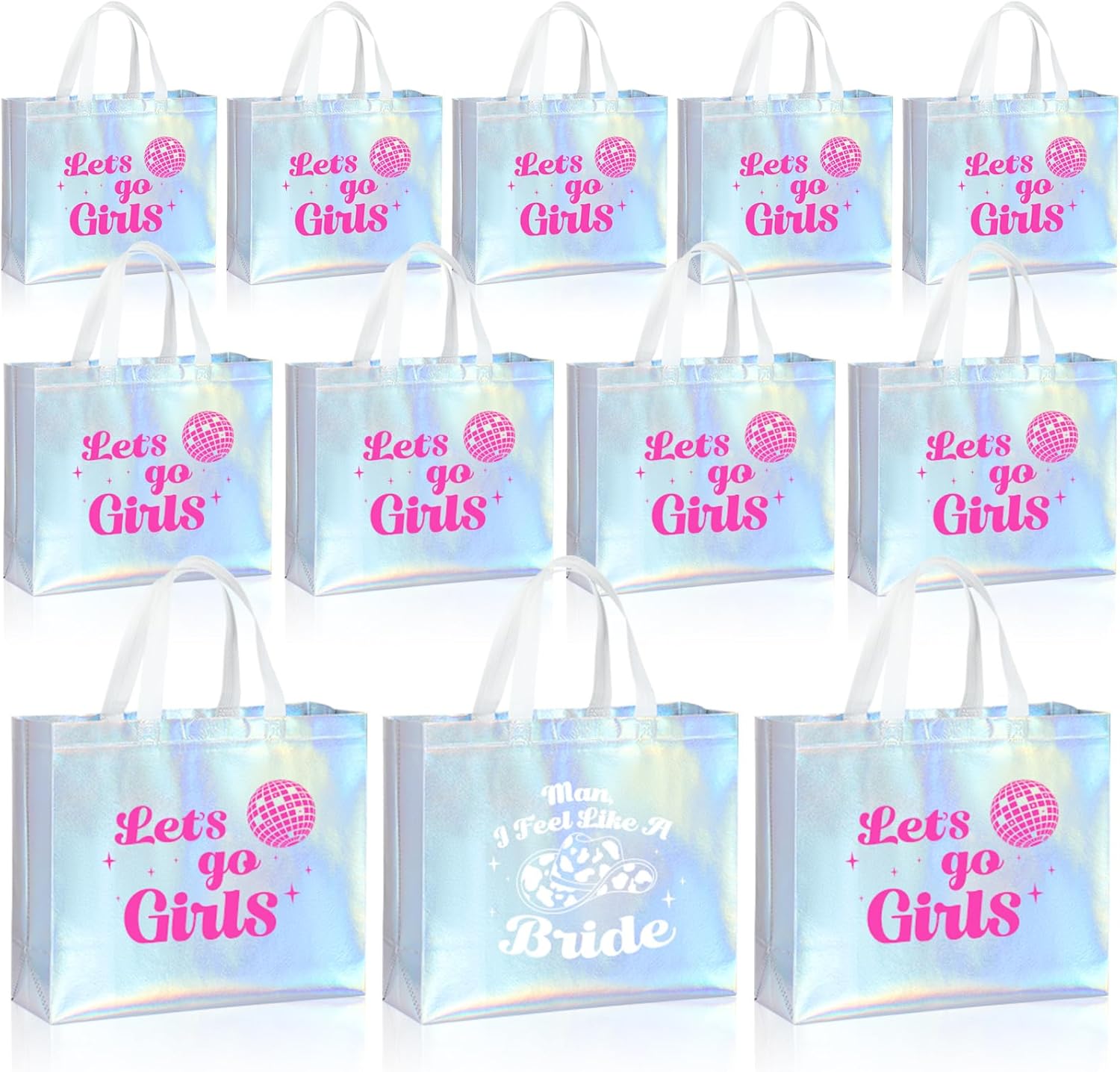 Cindeer 12 Pcs Lets Go Girls Bridesmaid Bags Holographic