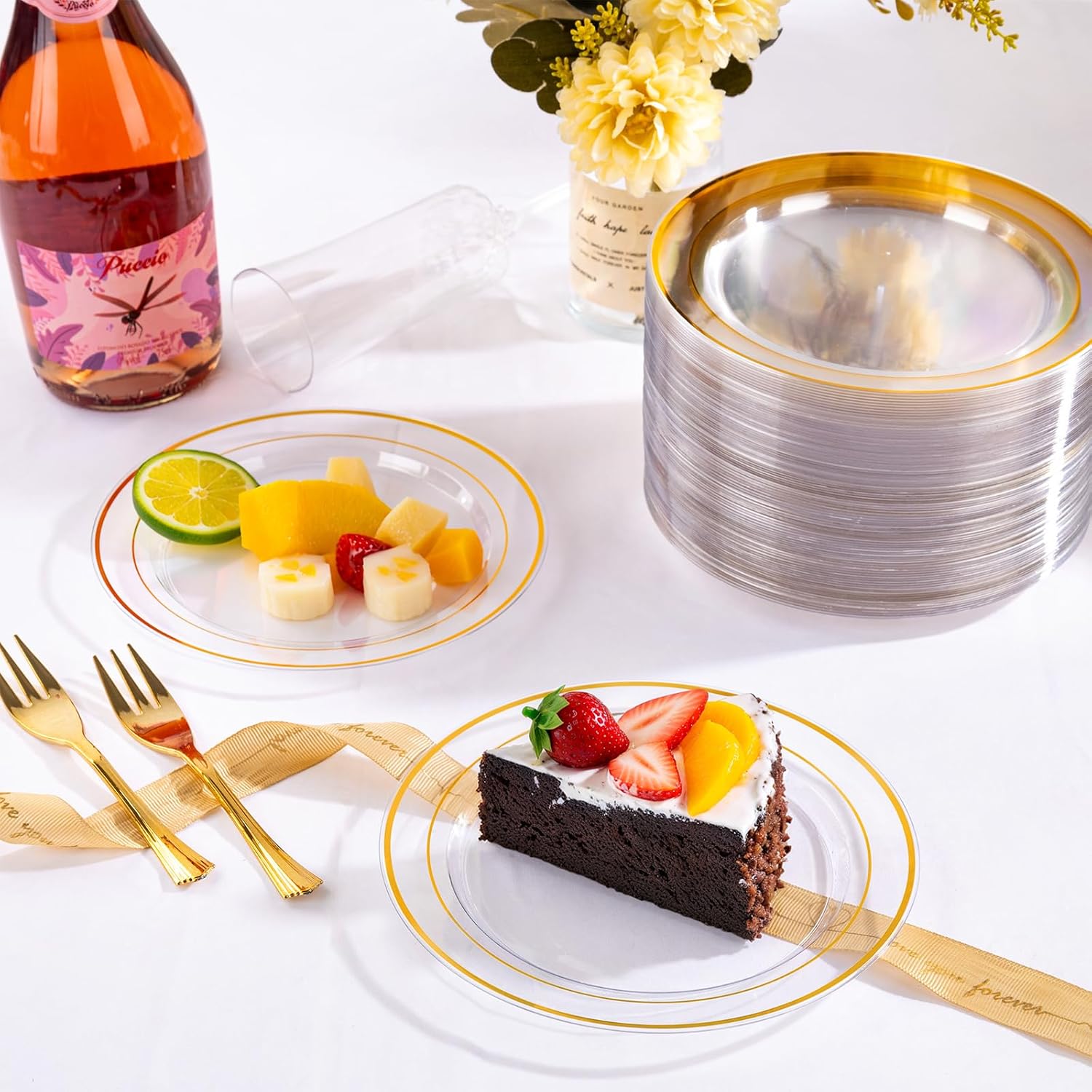 DaYammi 240Pcs Gold Appetizer Plates with Forks for Party and Wedding