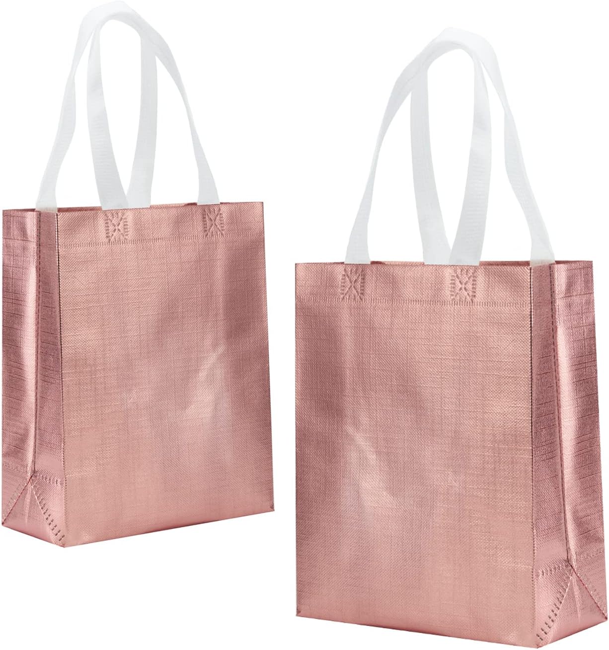 GANKEIC 8x4x10 Reusable Rose Gold Gift Bags With Handles Pack of 12