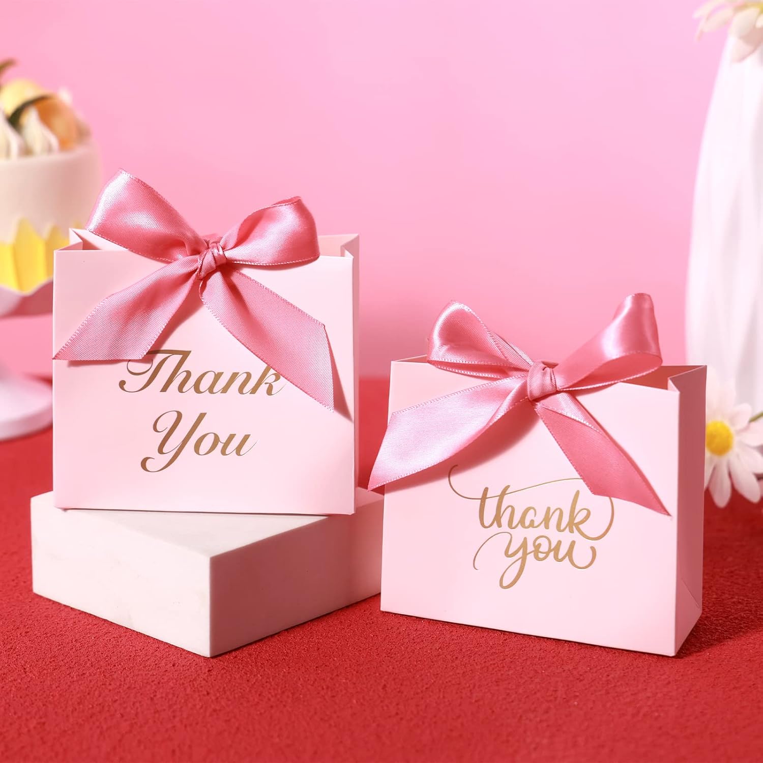 VGOODALL 24PCS Pink Thank You Gift Bags with Bow Ribbon