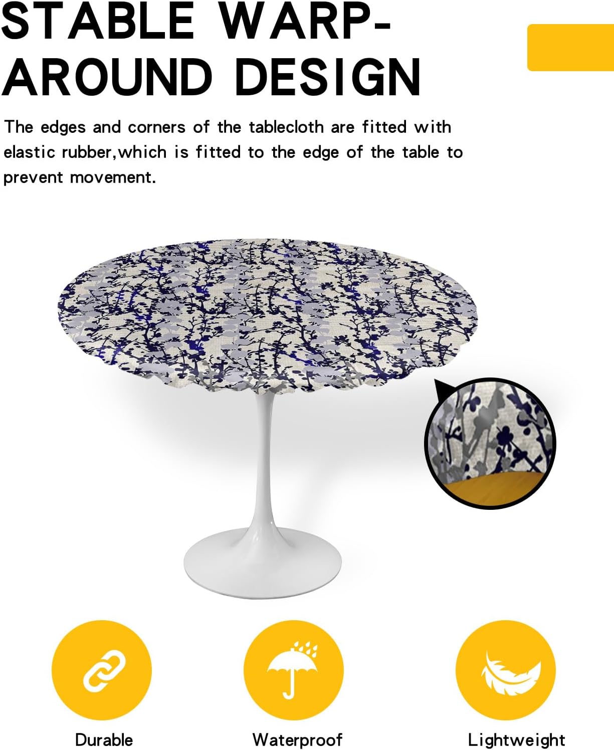 Gradient Branches Round Waterproof Table Cover Fitted Tablecloth