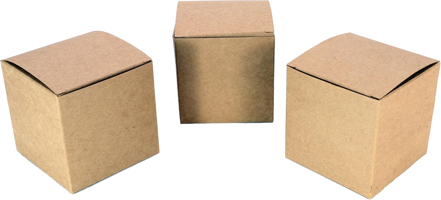 25 Pcs Brown Paper Gift Boxes 3x3x3 Inch Set
