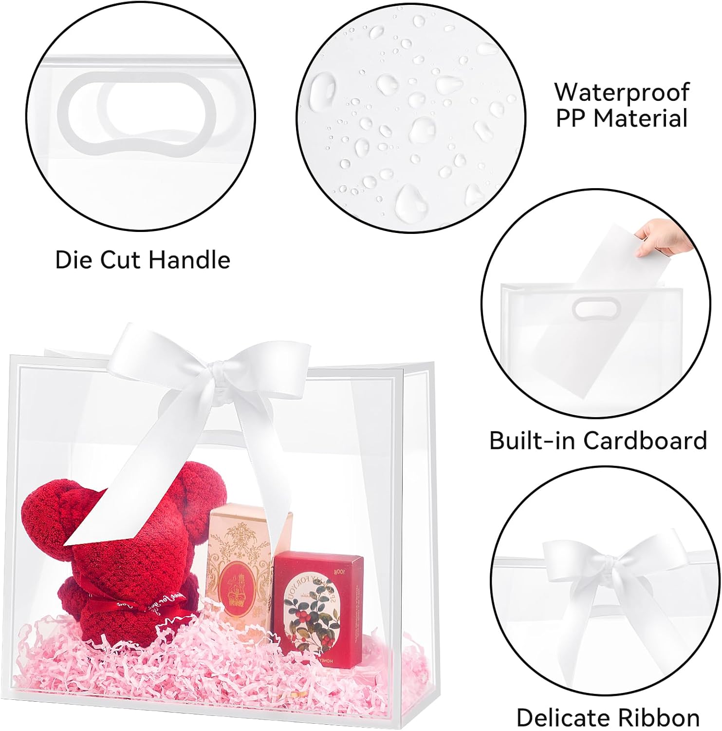 Ohuimrt 12 Pack Clear Plastic Gift Bags with Handles