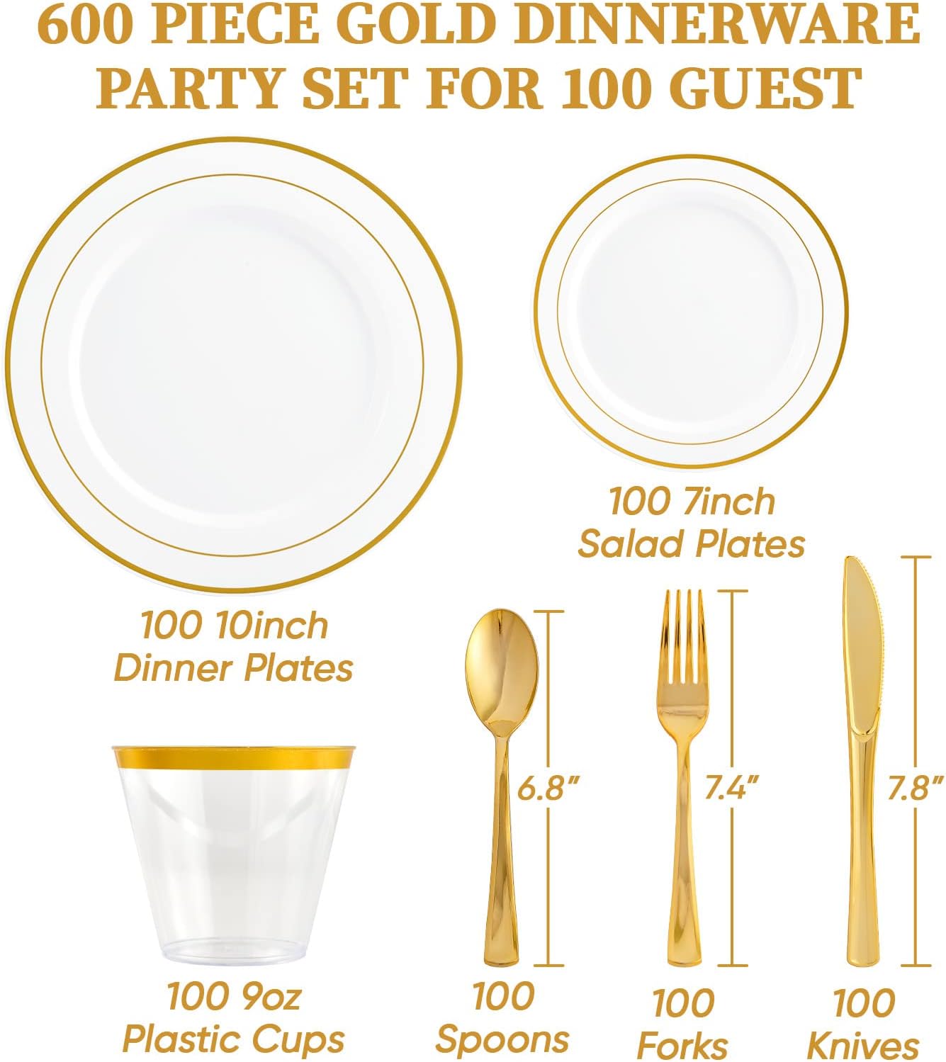 FOCUSLINE 600 Ct Gold Dinnerware Set for 100 Guests