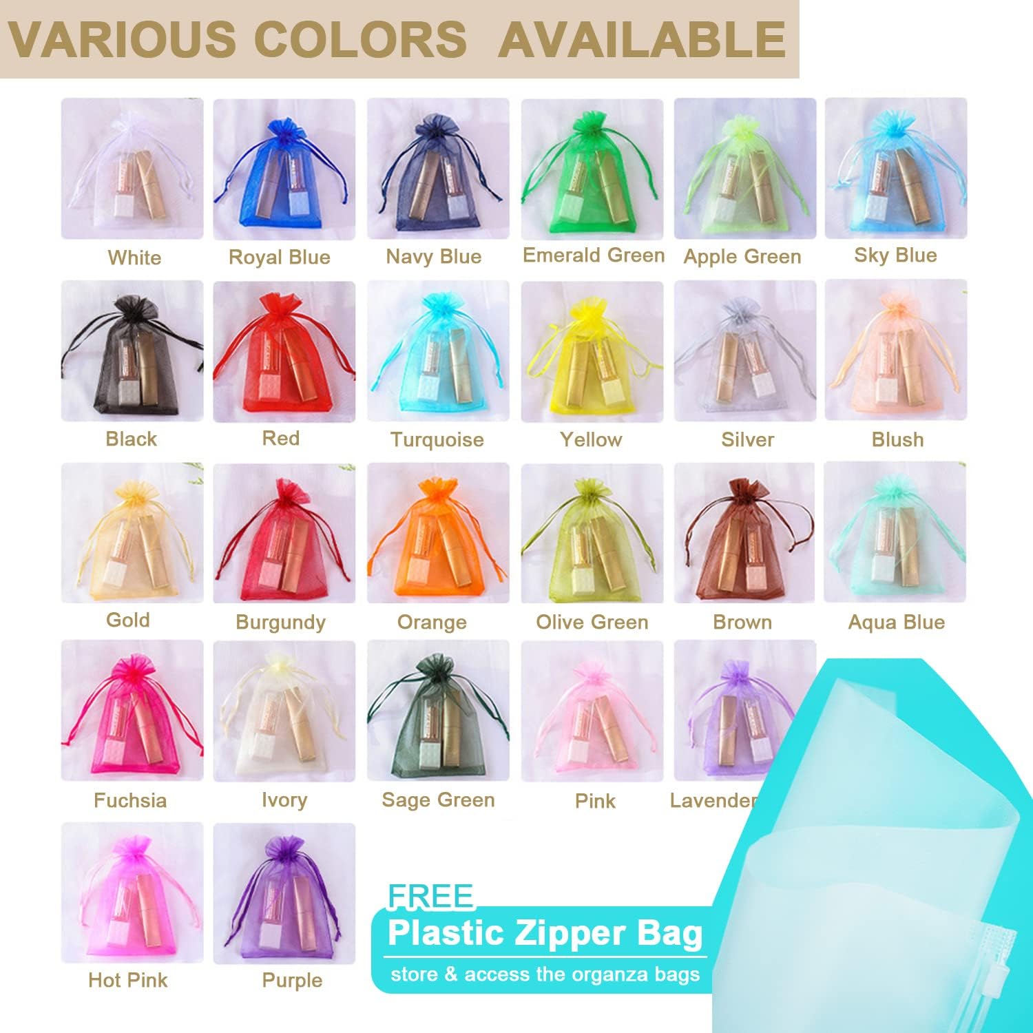 Ableme Deco Royal Blue Organza Gift Bags 3x4 Inches 100 Pcs