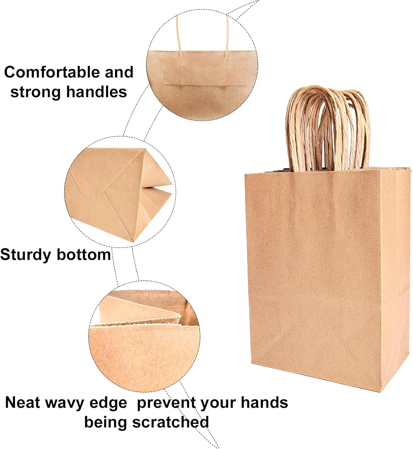 BAG BOX 80 Pack Brown Paper Bags with Handles