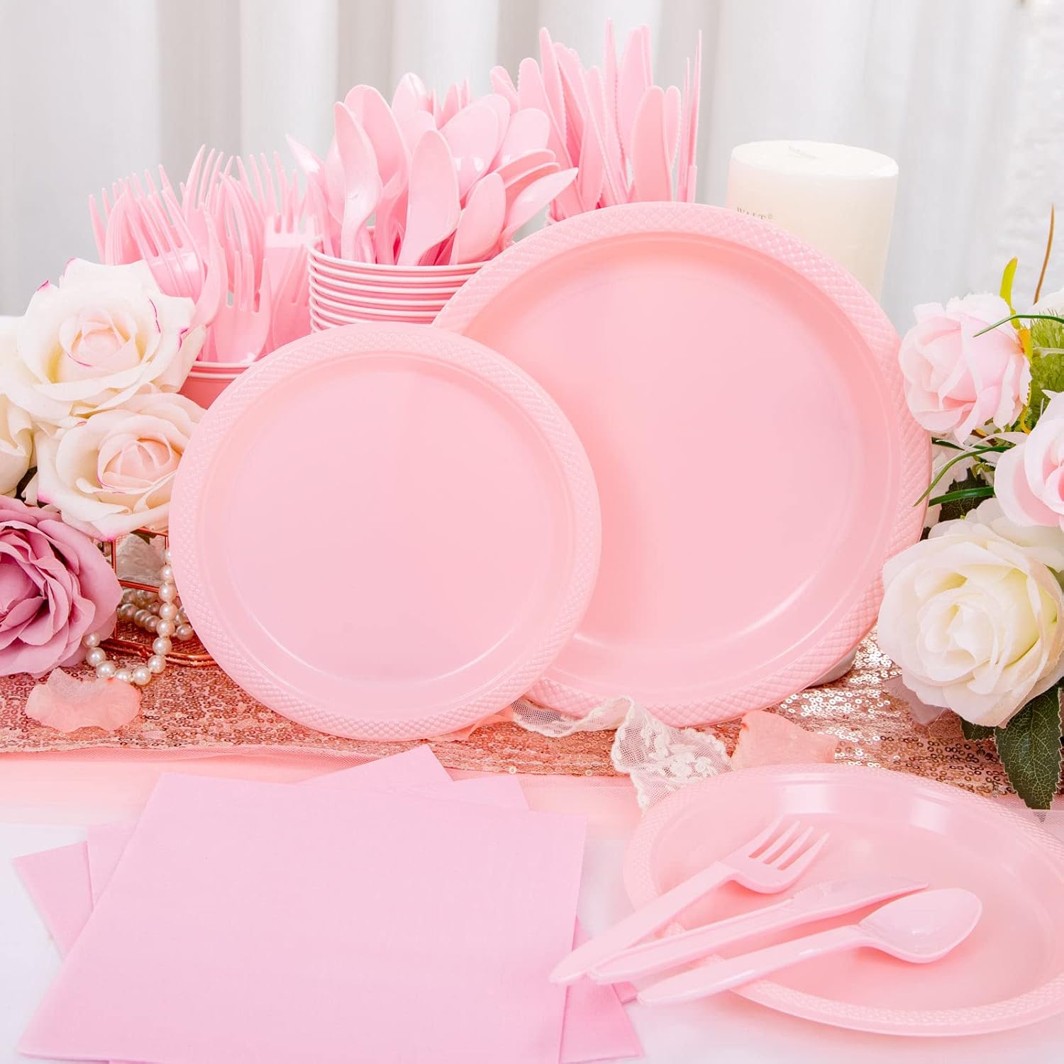 WELLIFE 210 Piece Pink Party Supplies Set