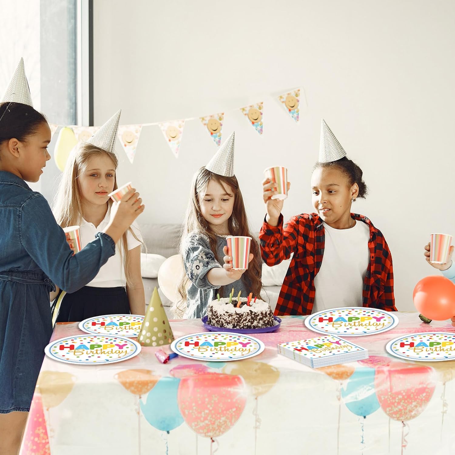 72Pcs Colorful Polka Dot Birthday Plates Napkins Set