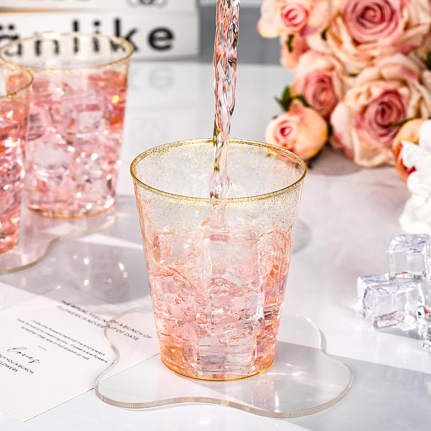 Goodluck 10 Oz 50 Pc Gold Glitter Plastic Cups for Parties