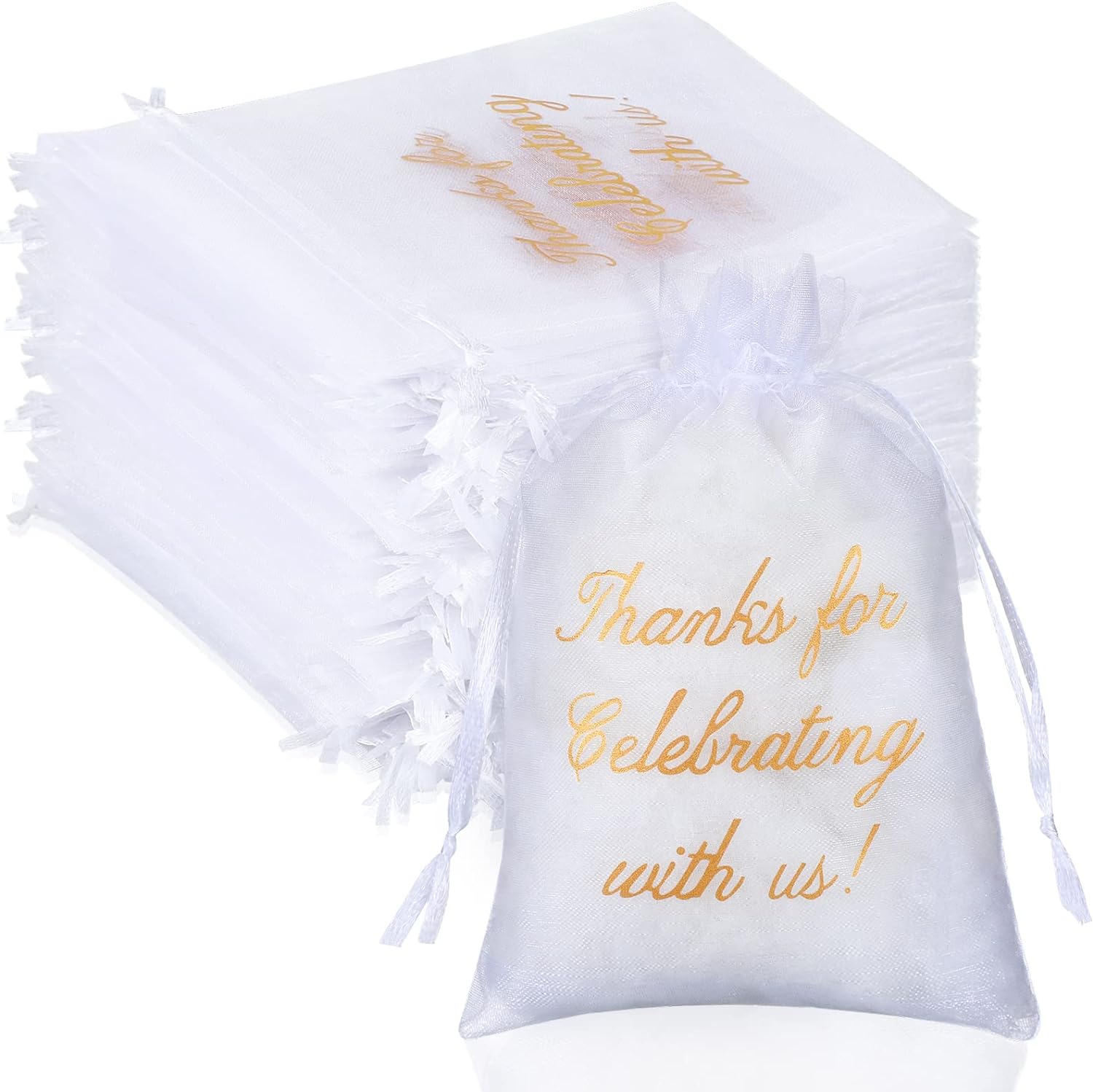 Riakrum 100 Pcs White Drawstring Organza Gift Bags