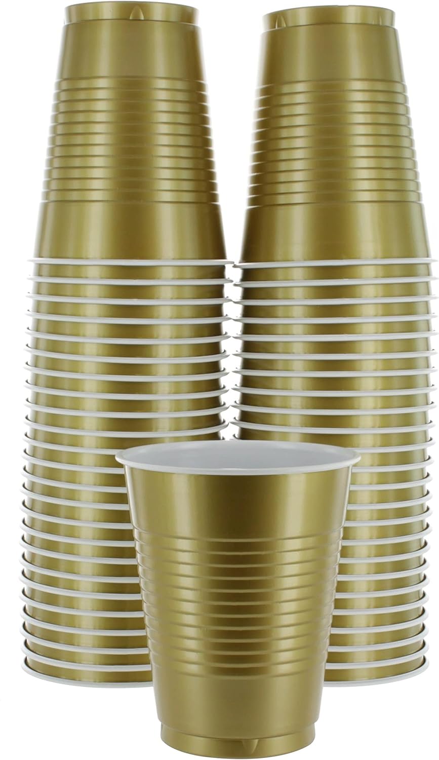 Amcrate 18-Ounce Plastic Cups 50 Pack Gold
