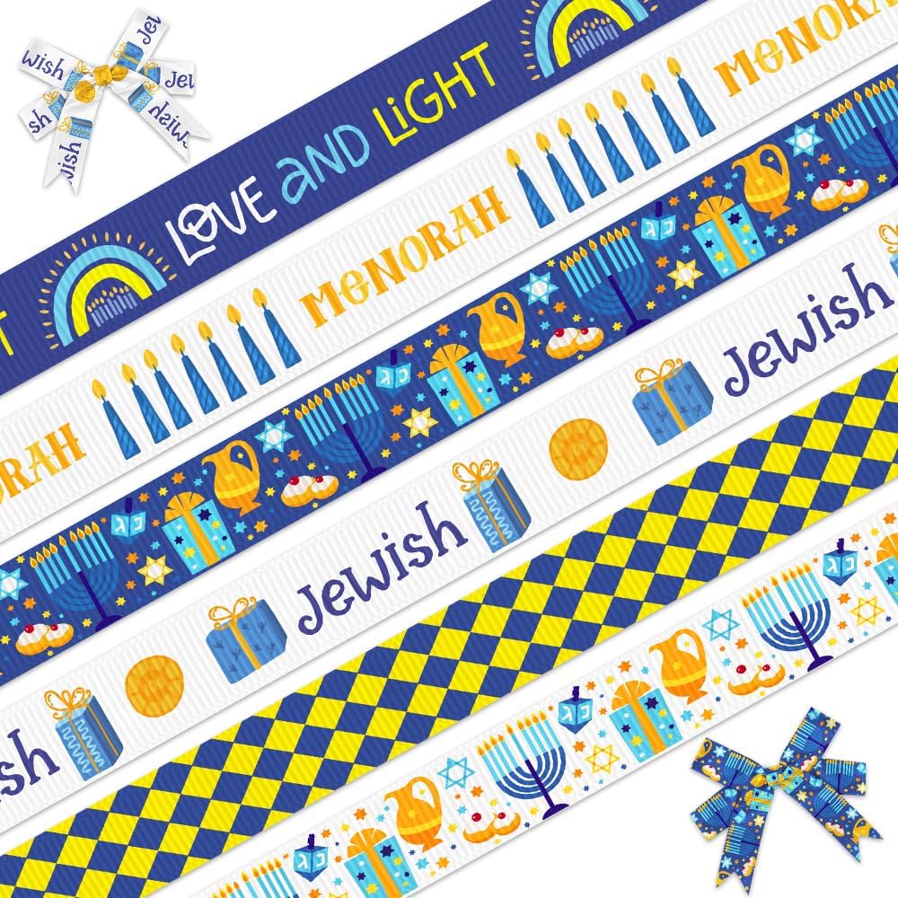 ALIBBON Hanukkah Grosgrain Ribbons 6 Rolls 30 Yards