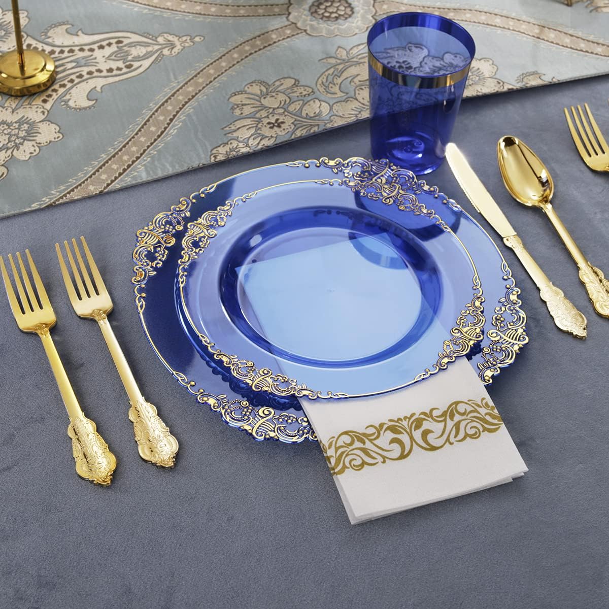 Nervure 175PCS Clear Blue Plastic Plates Set