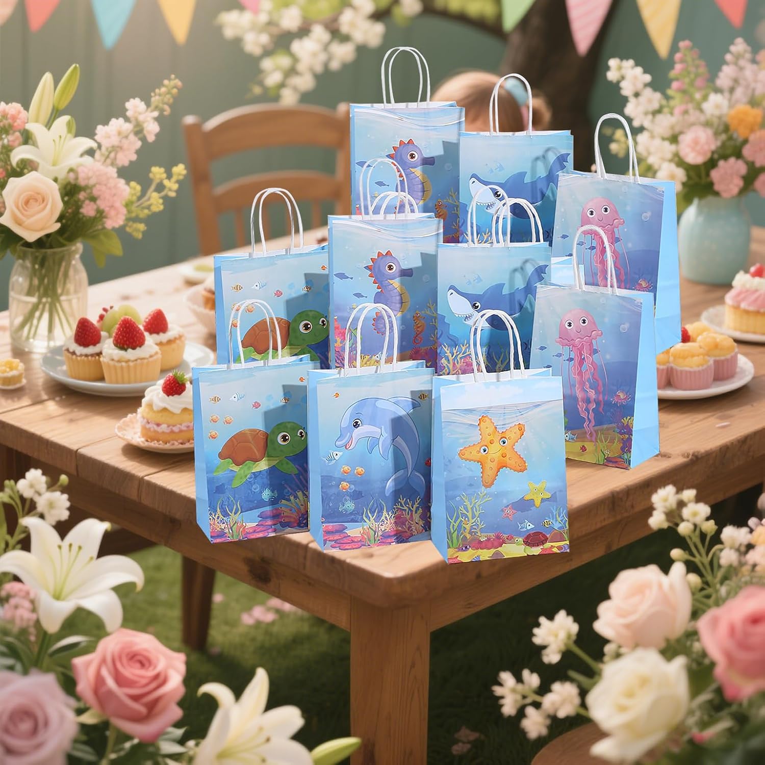 Blue Sea Animal 24pc Gift Bags with Handles