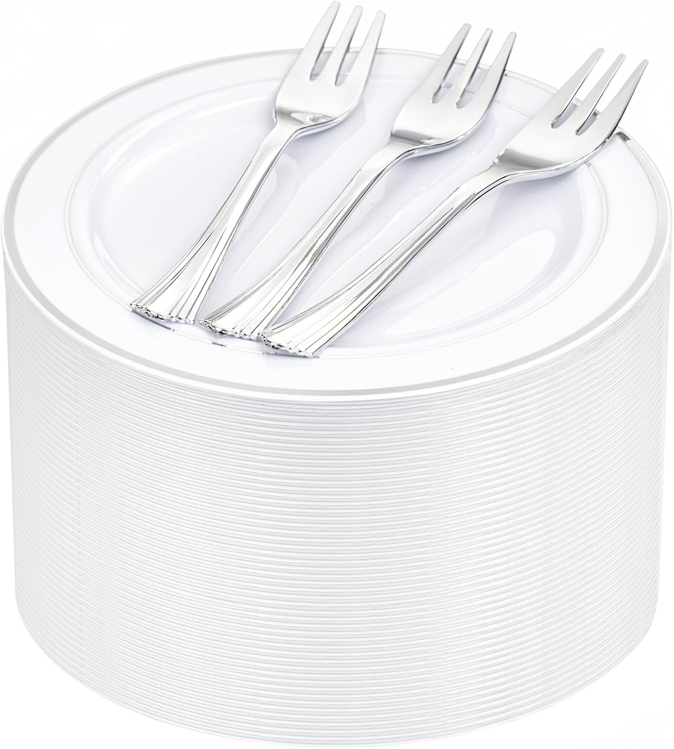 WELLIFE 240PCS Silver Plastic Dessert Plates with 120PCS Forks