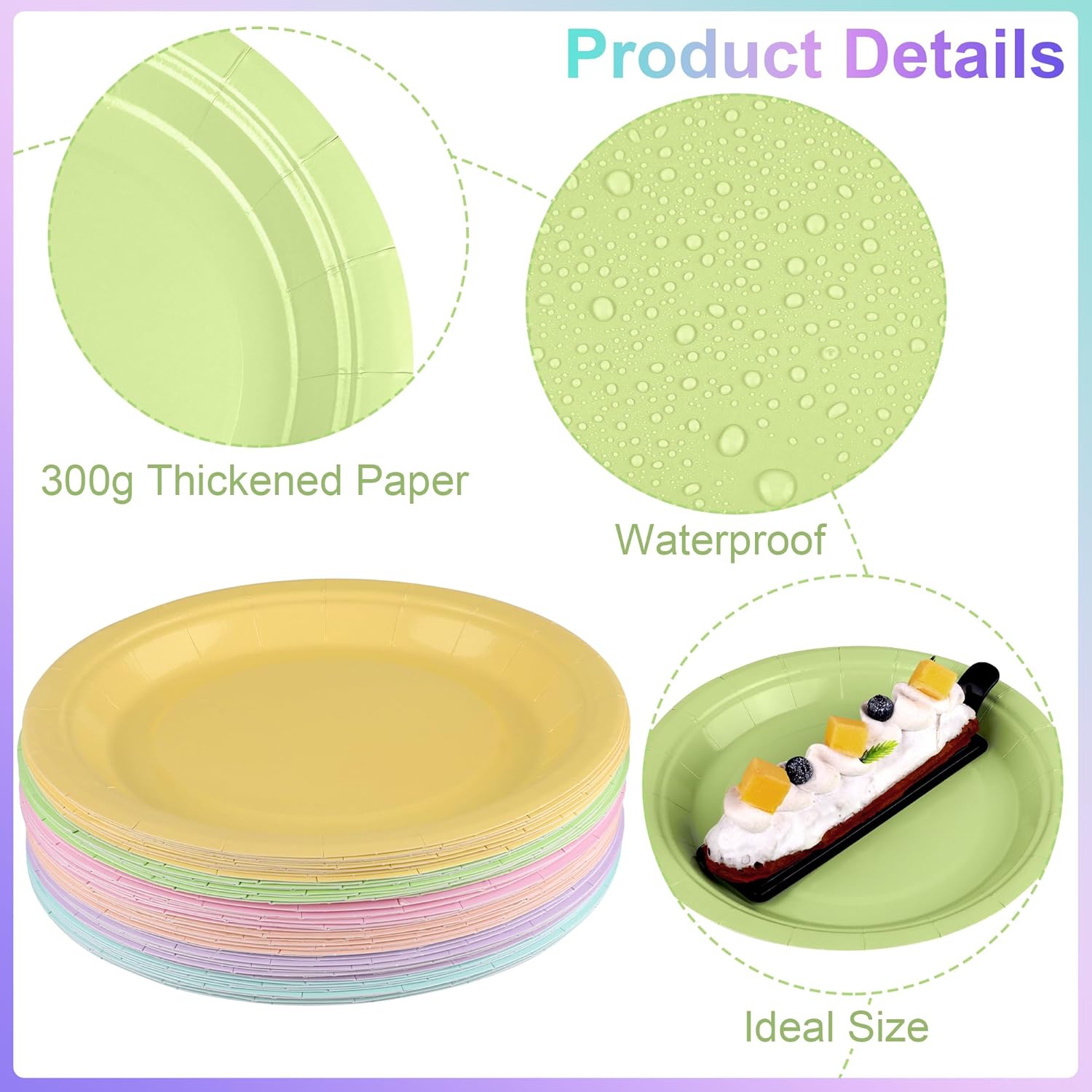 72 Pieces Pastel Rainbow Paper Plates 7 Inch Bulk Plates